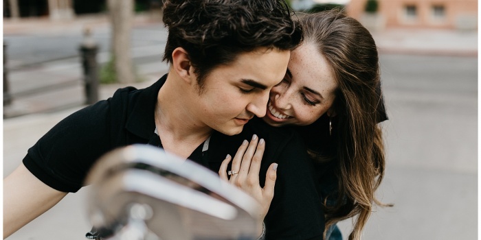 Cozette and Talmage, Motorcycle Engagements in Downtown Salt Lake City