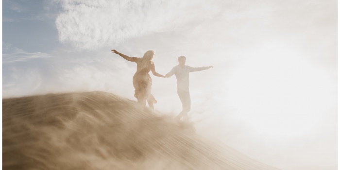 Christine and Jon, Windy Engagements at the Sand Dunes