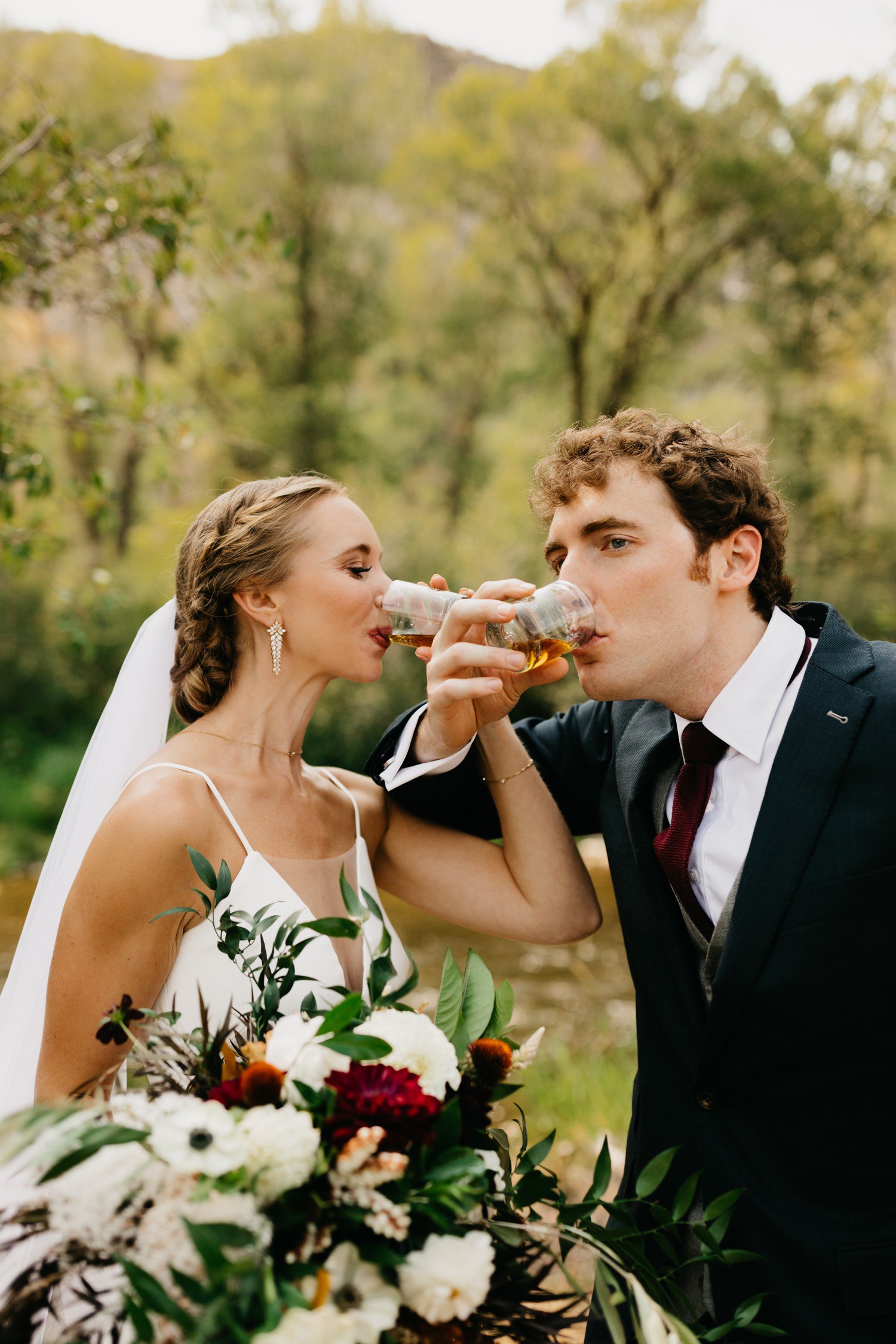 First Look Bride and Groom Whiskey Shots