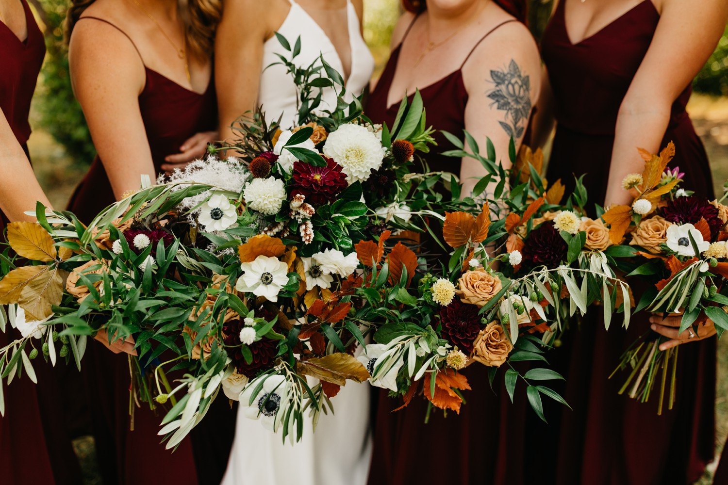 Fall Wedding Bouquet with Maroon and Deep Orange
