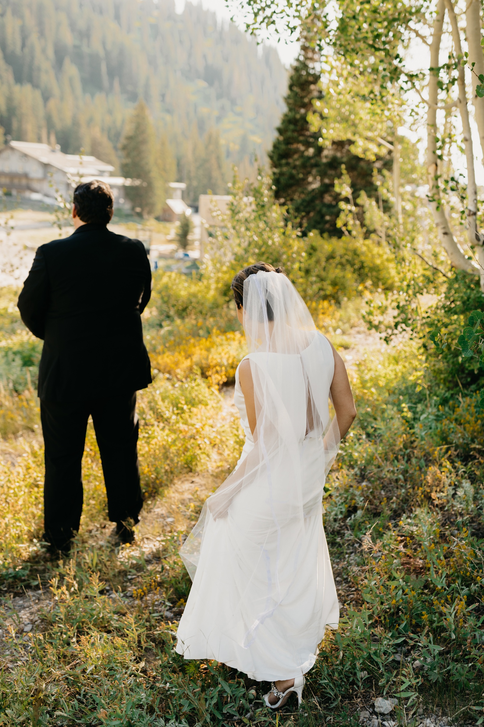 Bride and Groom First Look at Alta Lodge