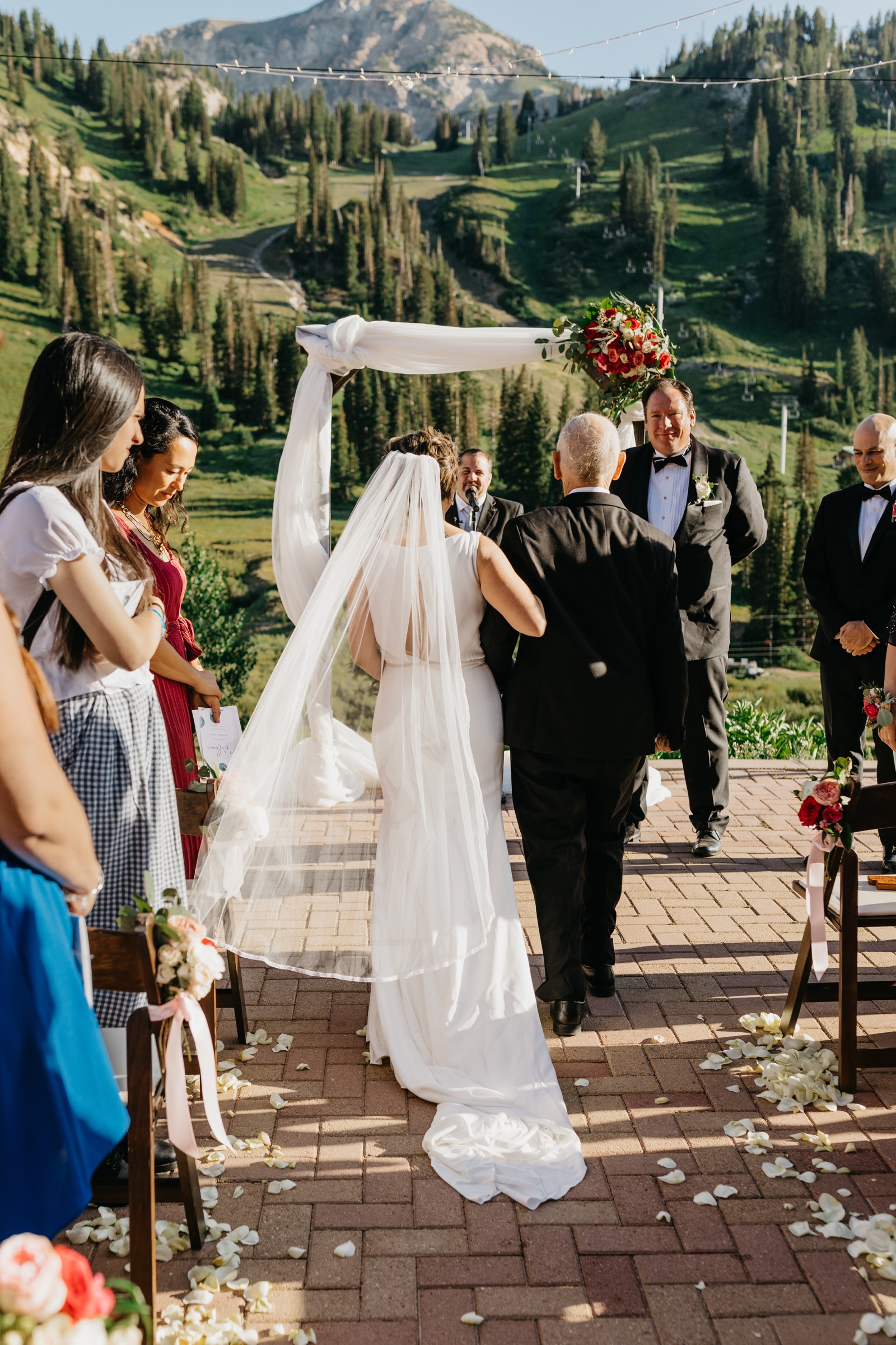 Bride Walking Down Aisle with Dad at Alta Lodge