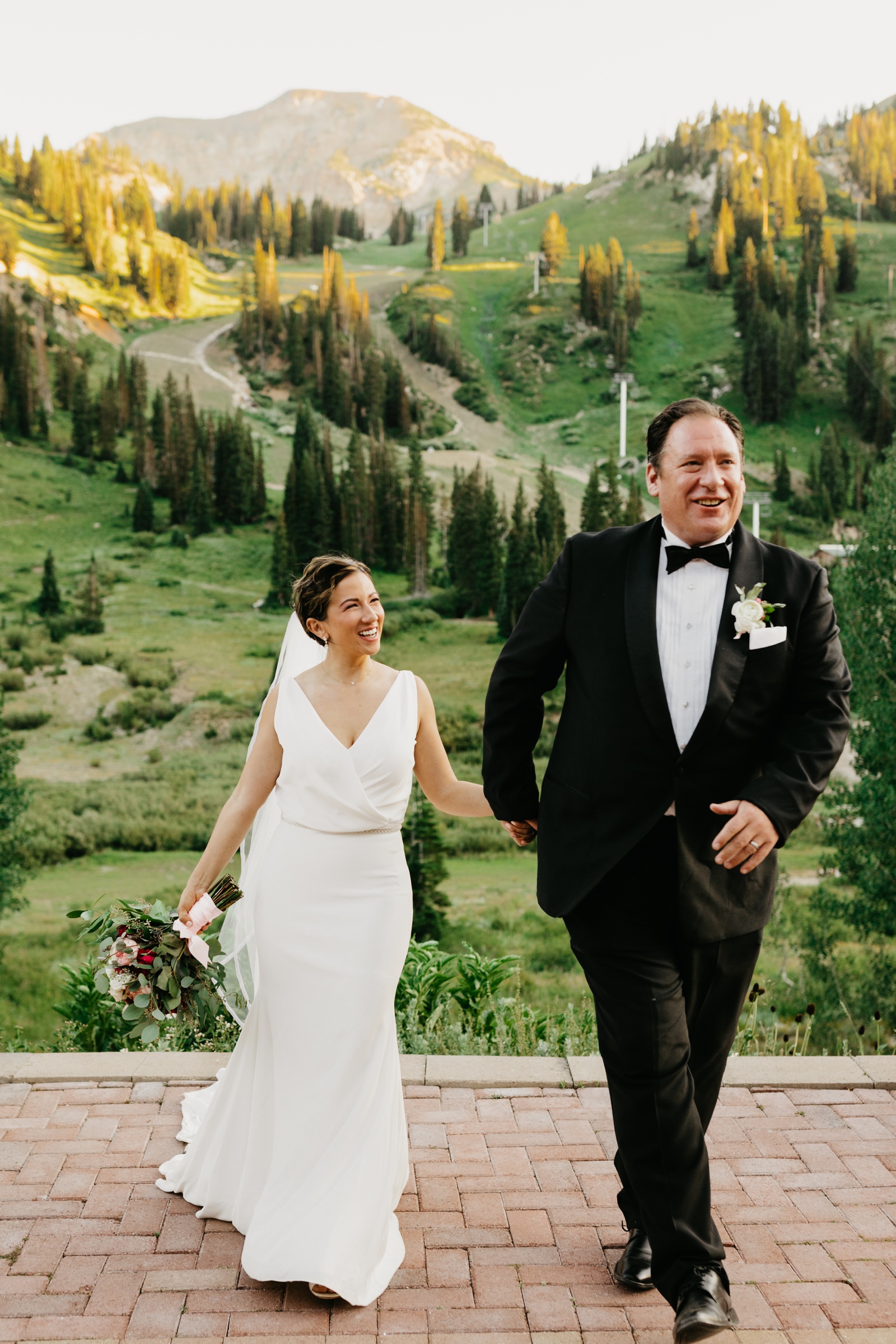 Bride and Groom Walking at Alta Lodge