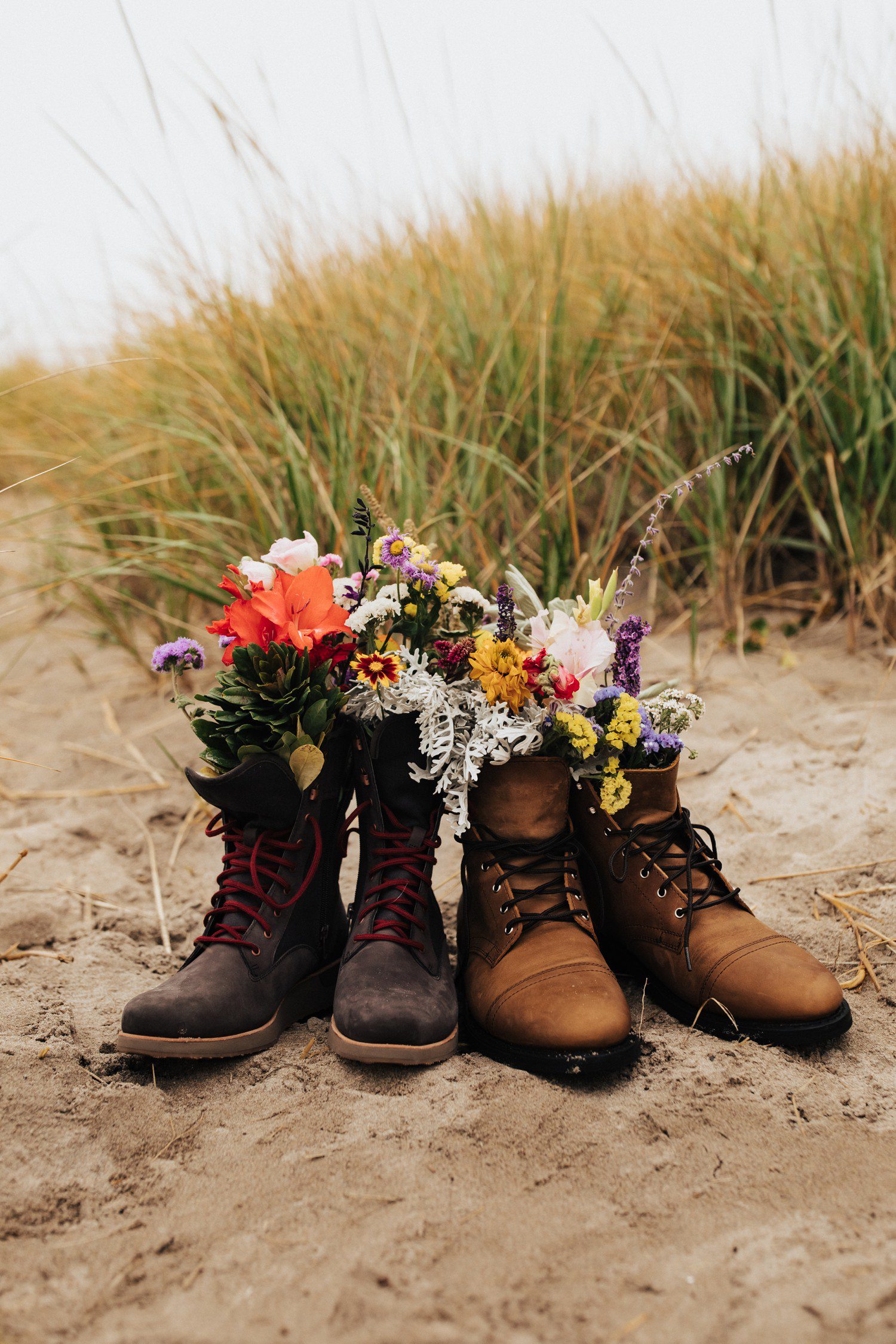 Elopement Hiking Boots with Flowers