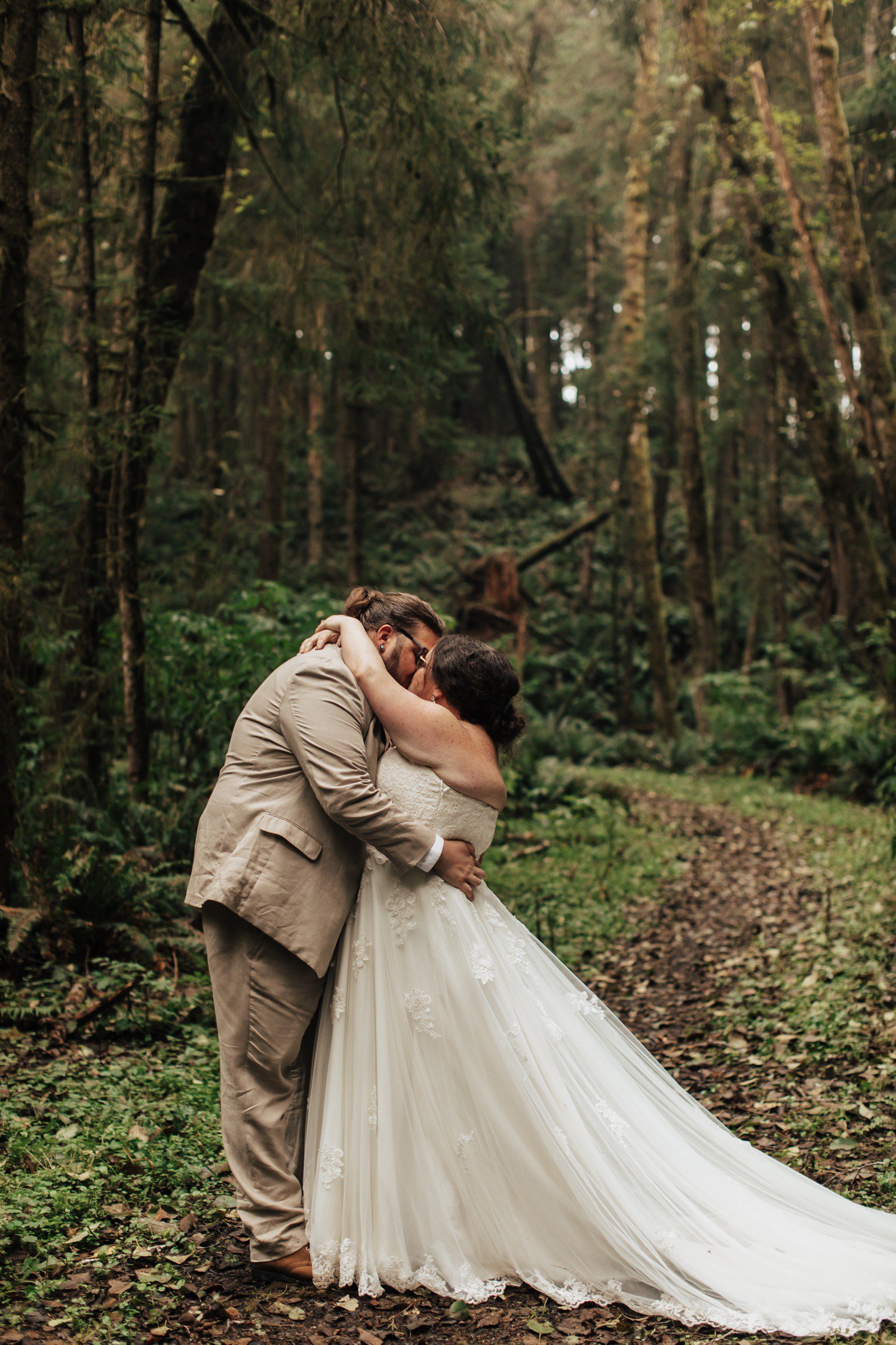 First Kiss during Oregon Elopement at Ecola State Park