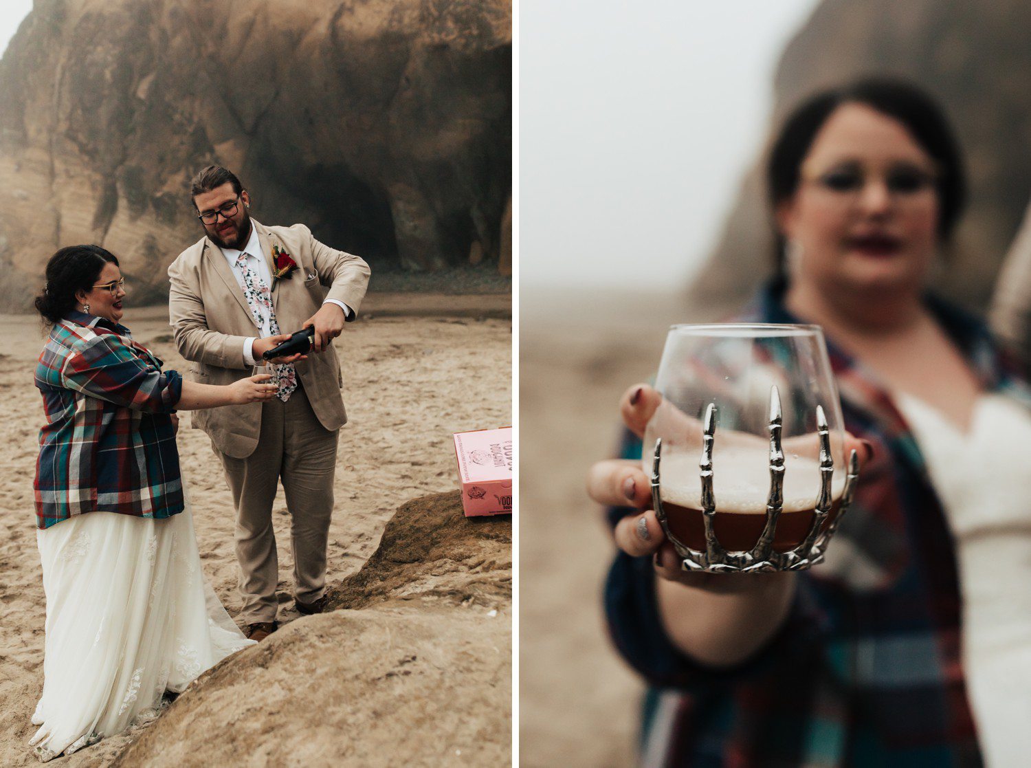 Bride and Groom celebrating elopement on Oregon coast