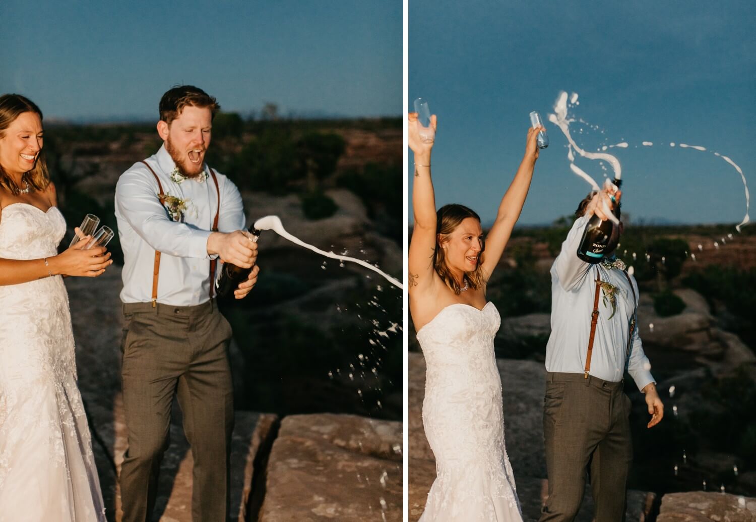 Popping Champagne to Celebrate Elopement