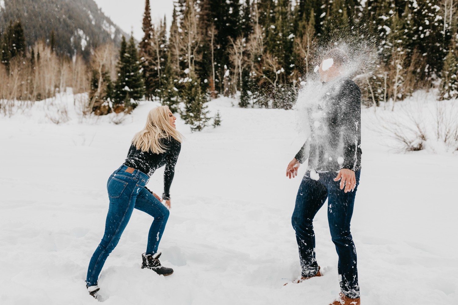 Snowball Fight Engagement Session Utah