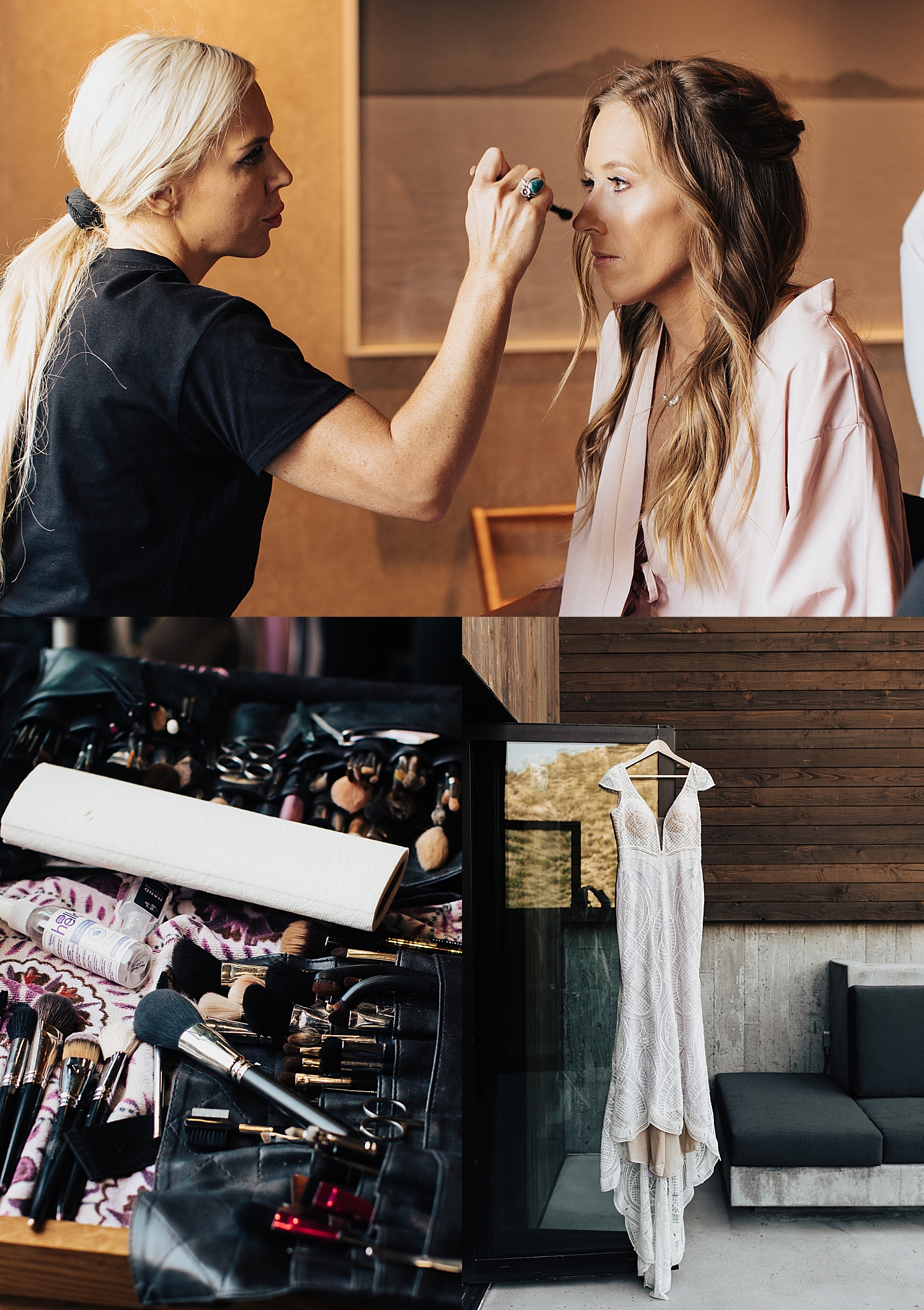 woman gets her makeup on before big day at High West in Park City, Utah