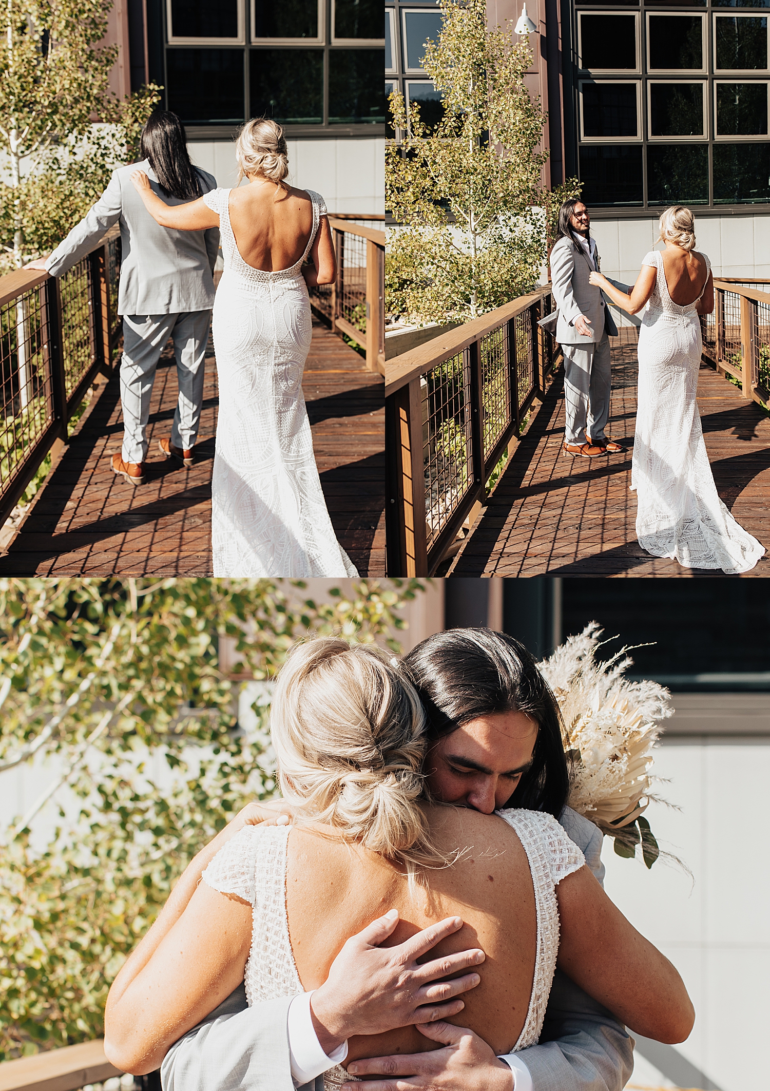 man embraces his fiance during first look by Nicole Aston Photography