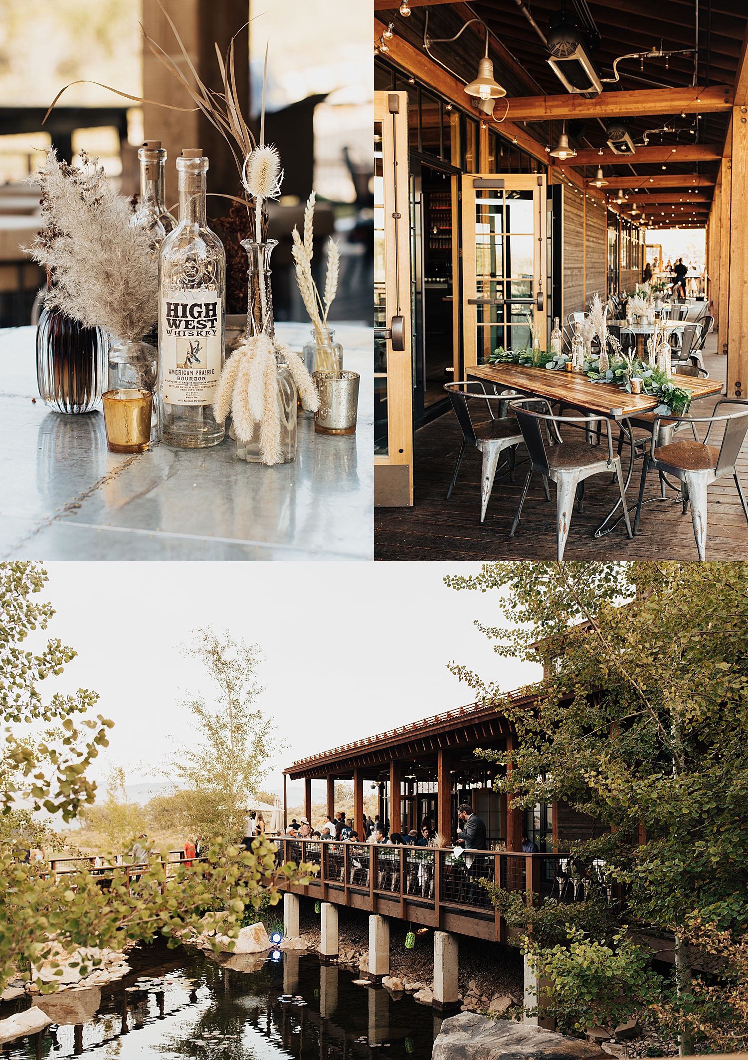 ornately decorated tables line porch at High West in Park City, Utah