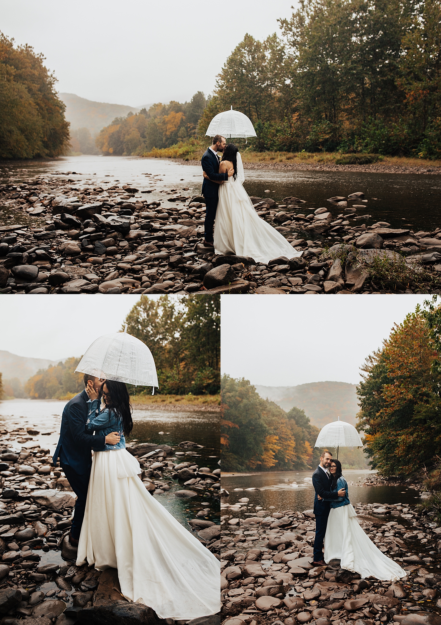 husband and wife kiss on rocks next to creek by Nicole Aston Photography