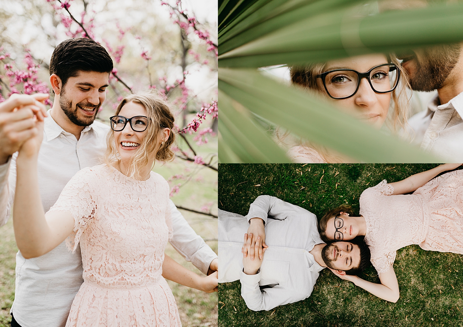 woman in glasses smiles up at her husband for for Downtown DFW Couples Session