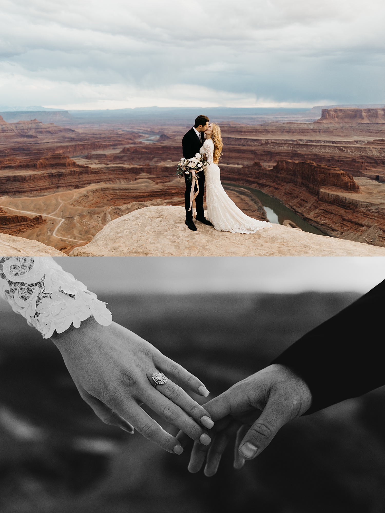 husband and wife share a kiss on overlook by Nicole Aston Photography