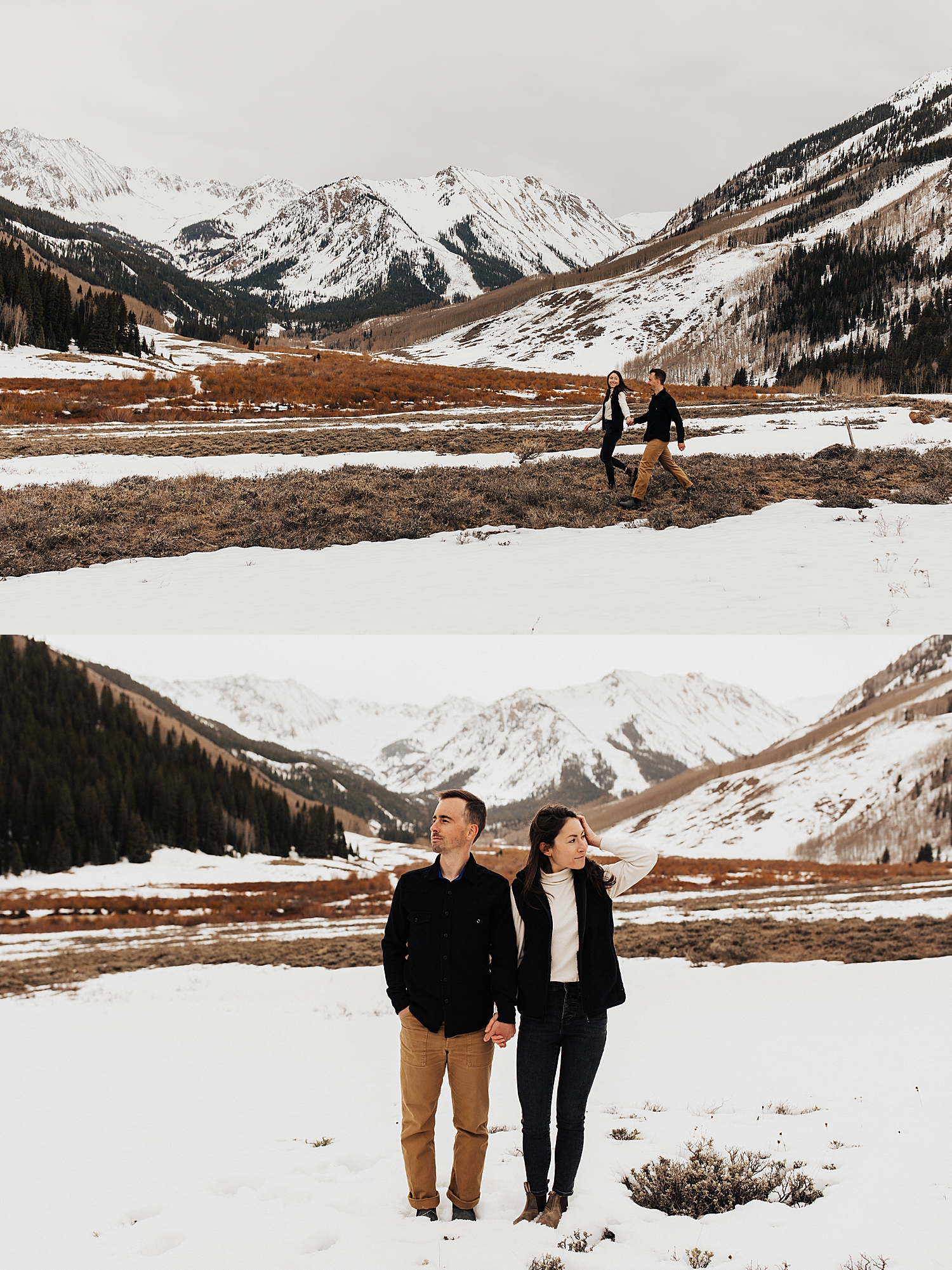 couple walks in front of Colorado range by Destination wedding photographer