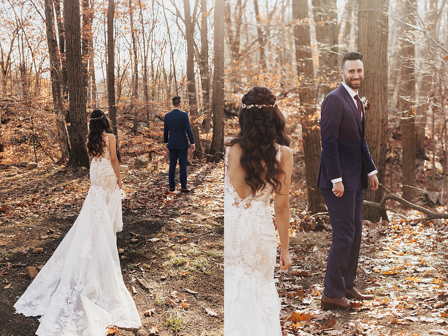 man turns around during first look to see bride by Nicole Aston Photo
