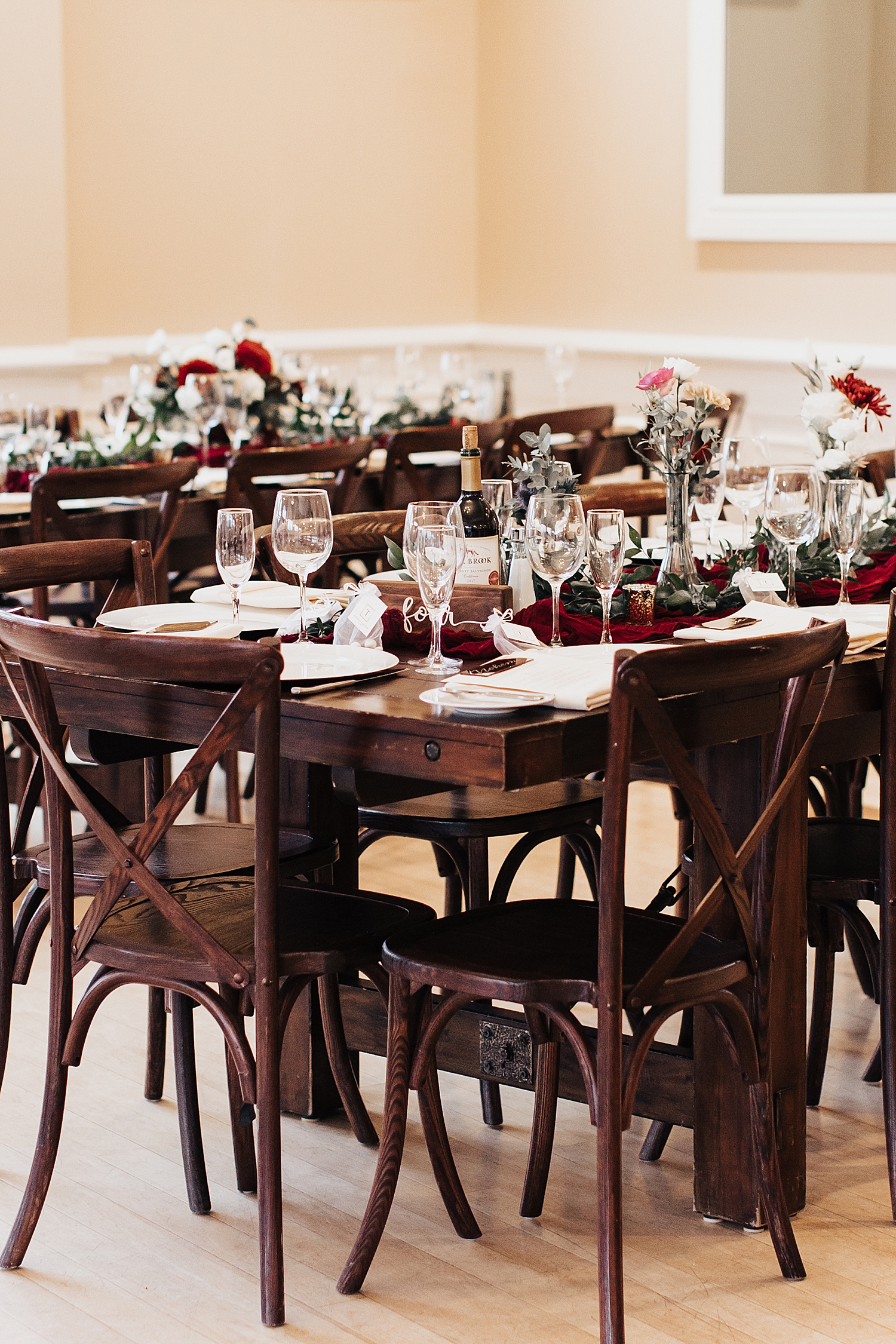 winter details on table at reception by Destination elopement photographer
