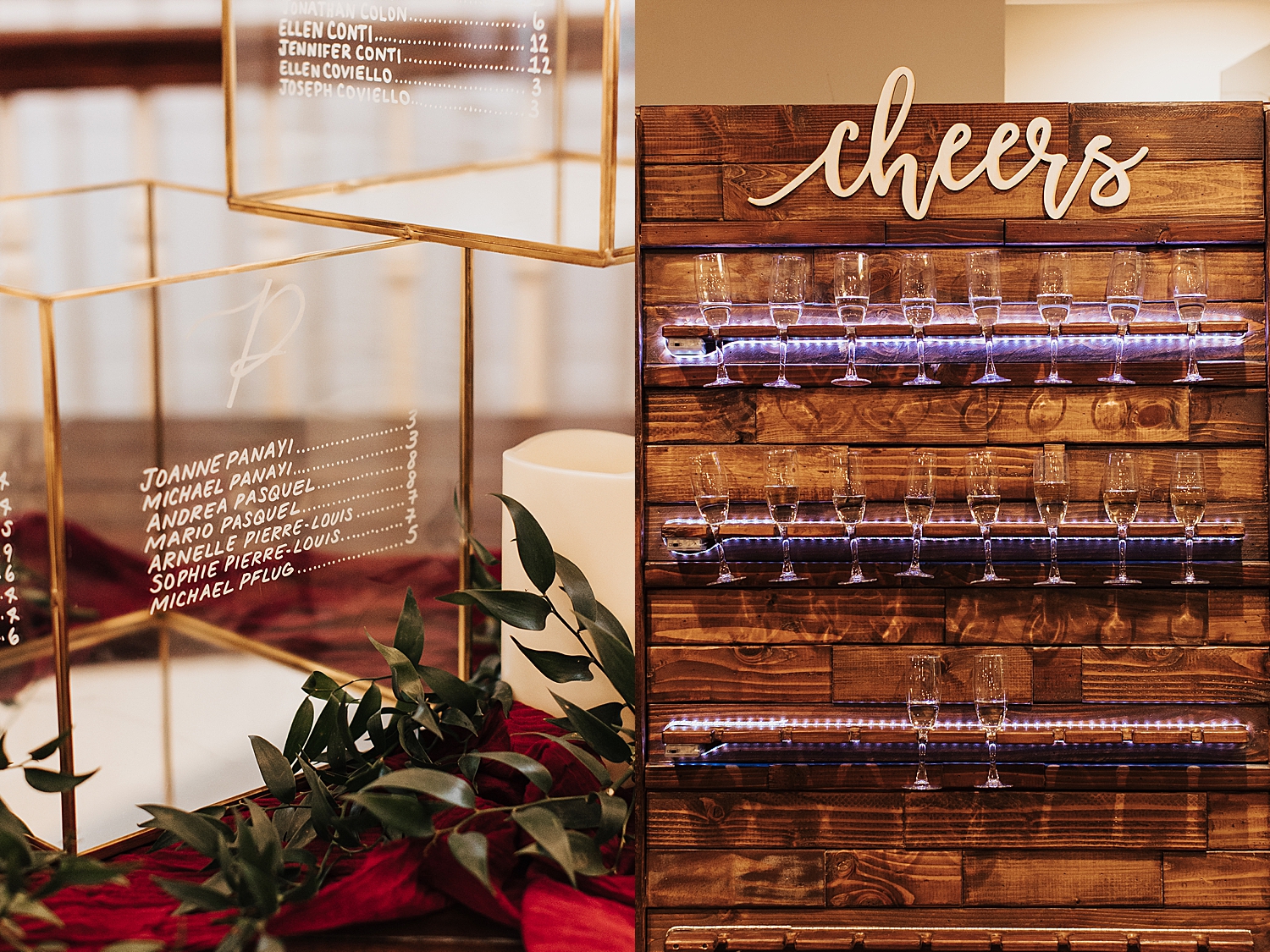 wall of glasses for reception by Nicole Aston Photo
