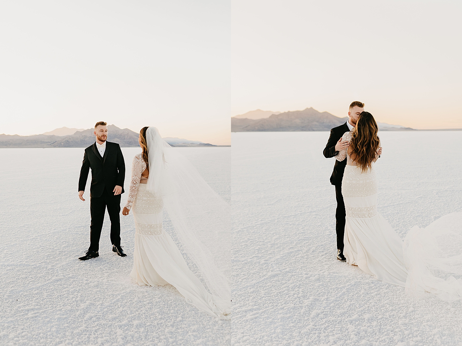 man turns to see his bride for their First Look + Bridal Session