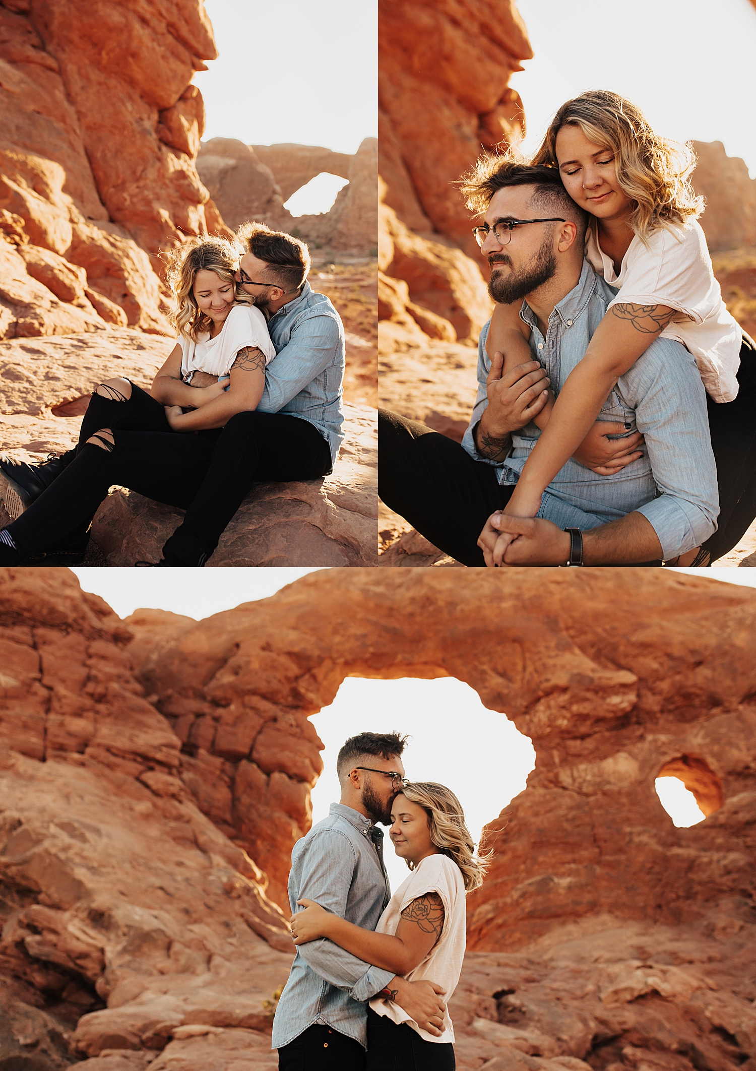 blonde woman leans over man to give him a hug outside by Nicole Aston Photography