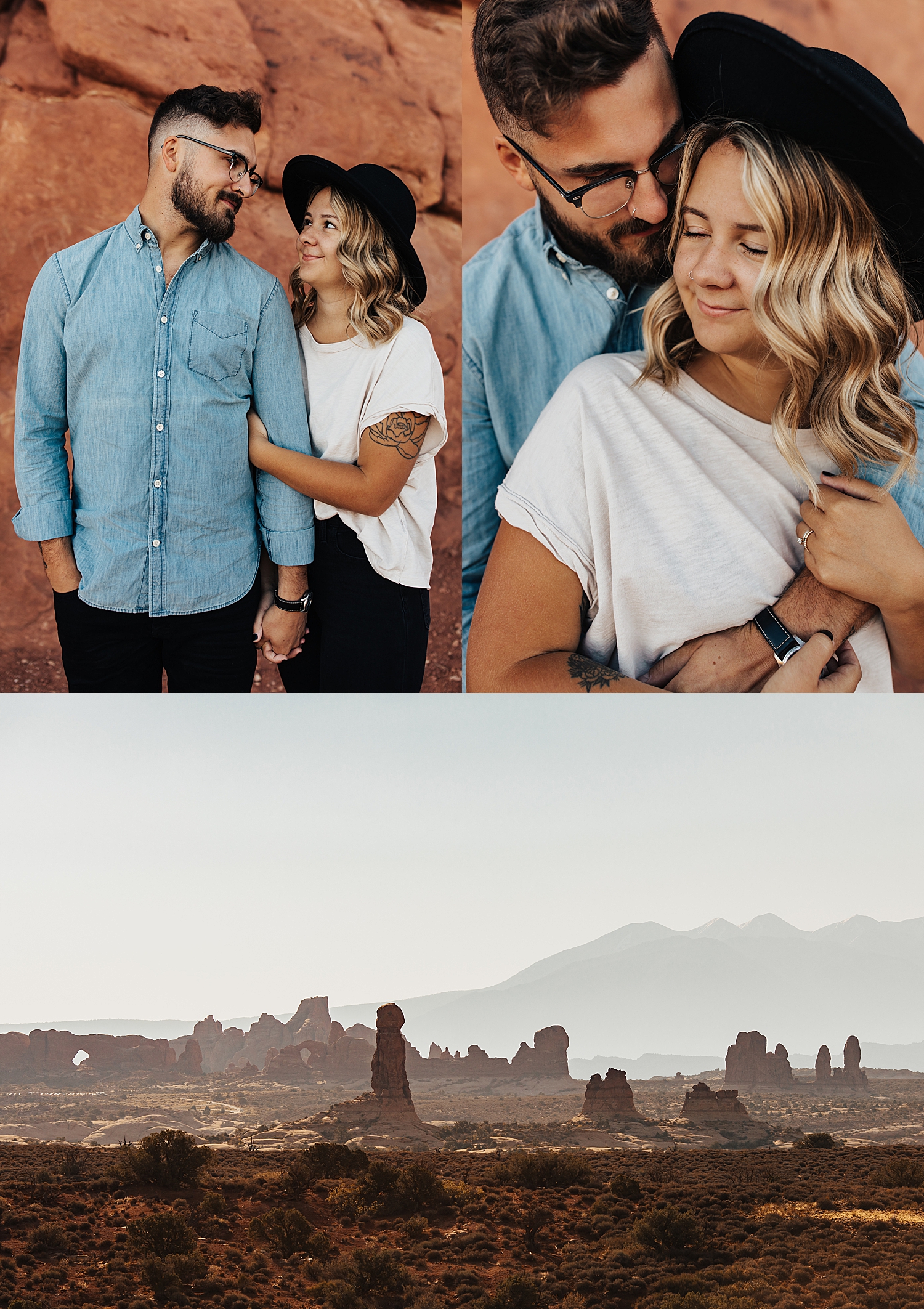 man in glasses snuggles his woman in hat by Destination wedding photographer