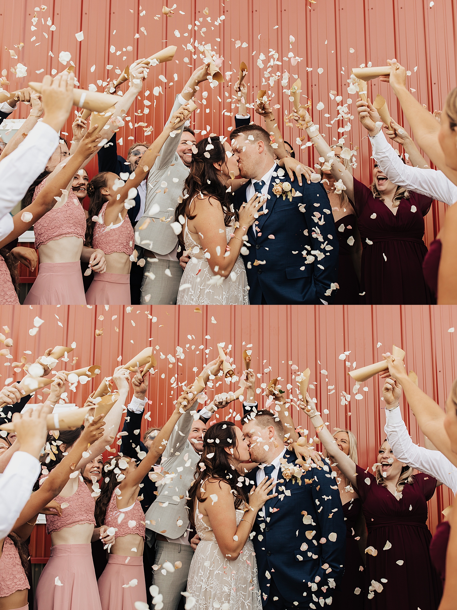 bridal party throws confetti over newlyweds at The Finger Lakes