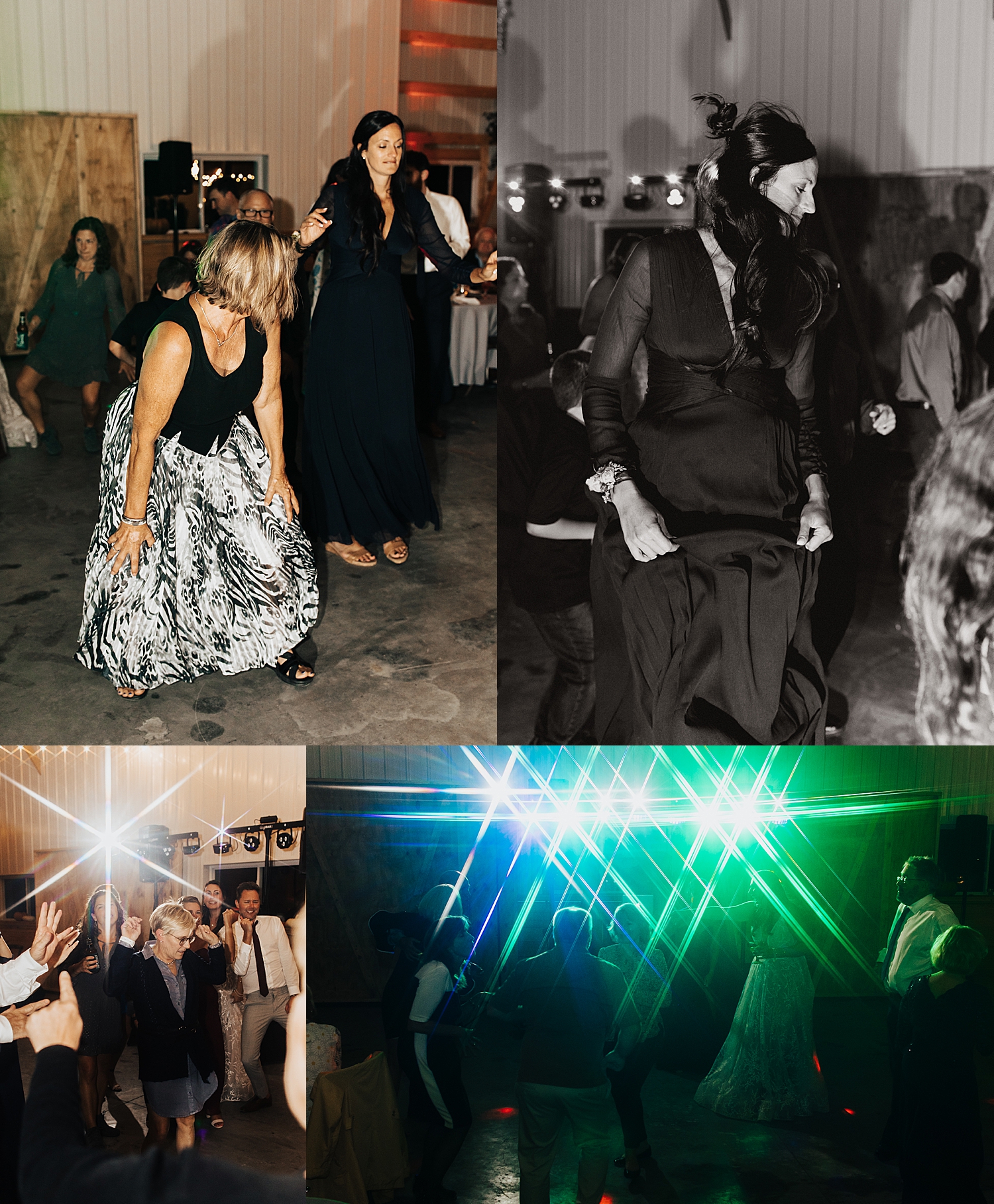 guests dance under strobe lights at reception by Destination wedding photographer