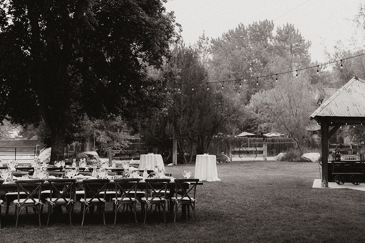 lawn set up for a large welcome dinner by Destination wedding photographer