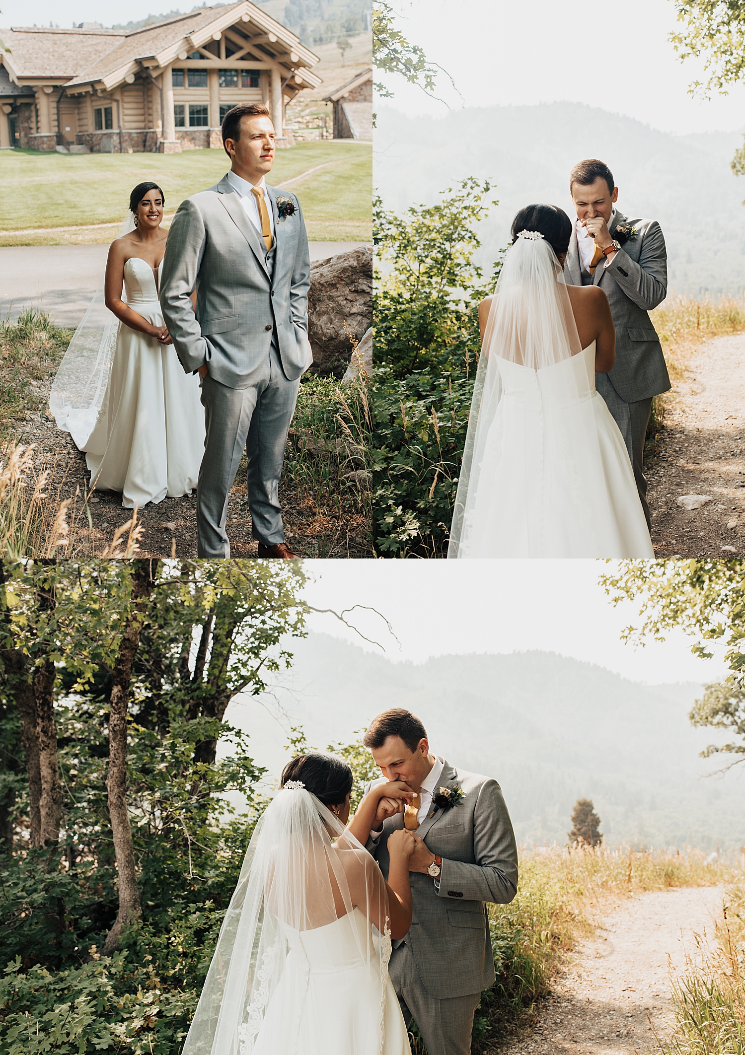 woman approaches man for first look at Snowbasin