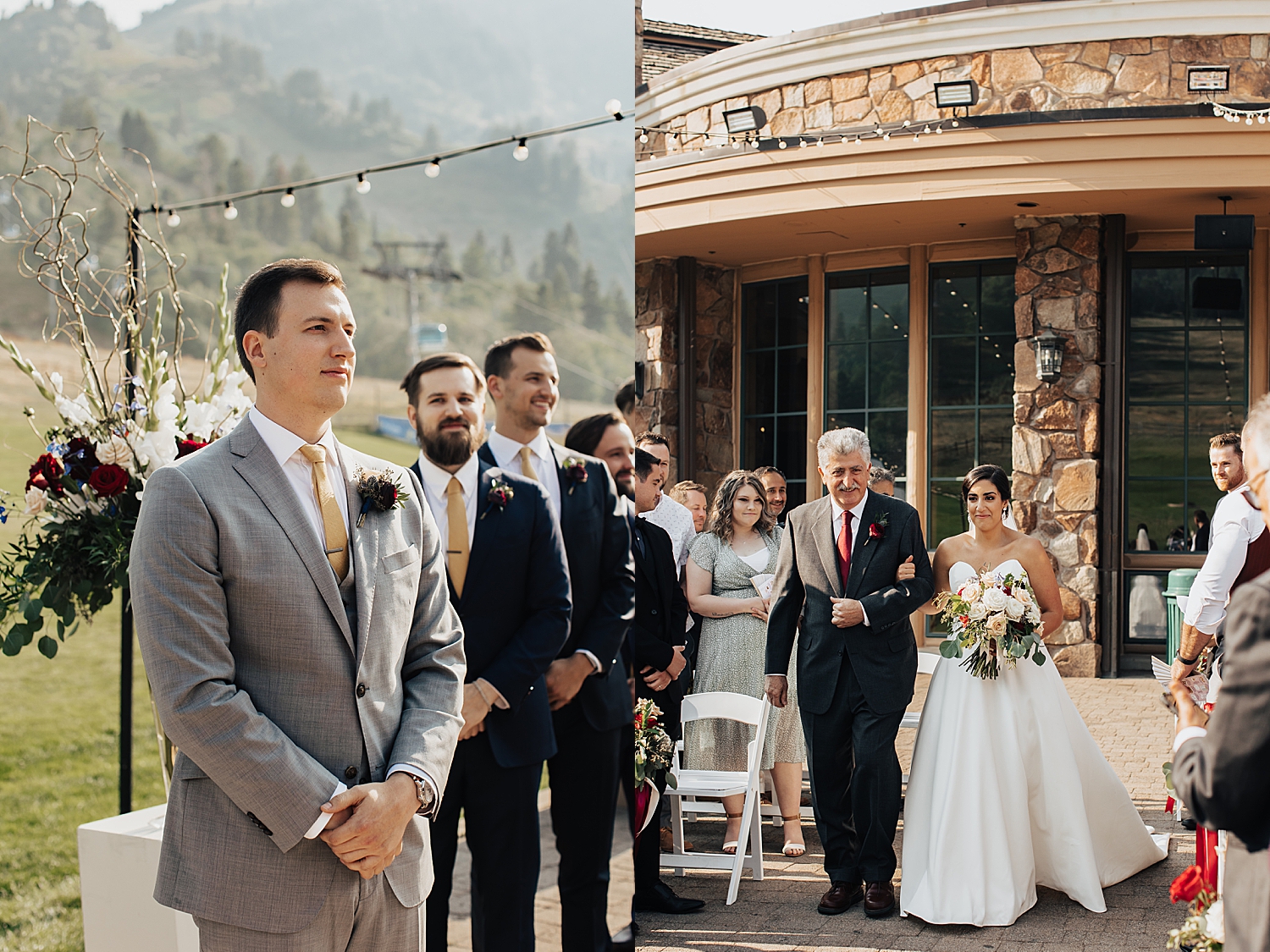 man watches as his bride walks down the aisle by Nicole Aston Photography