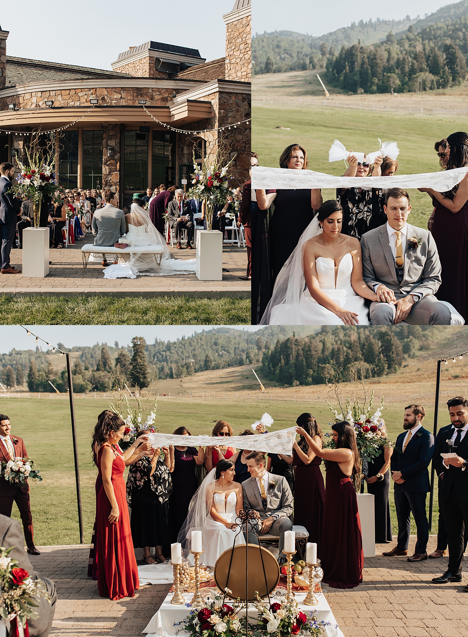 Couple sits under covering for traditional Persian ceremony at Snowbasin