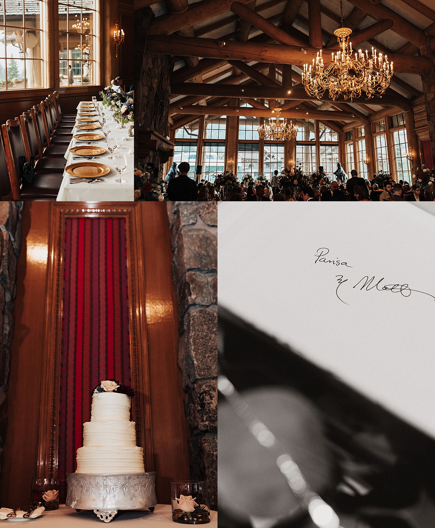 long dinner table set up under low lighting by Destination wedding photographer