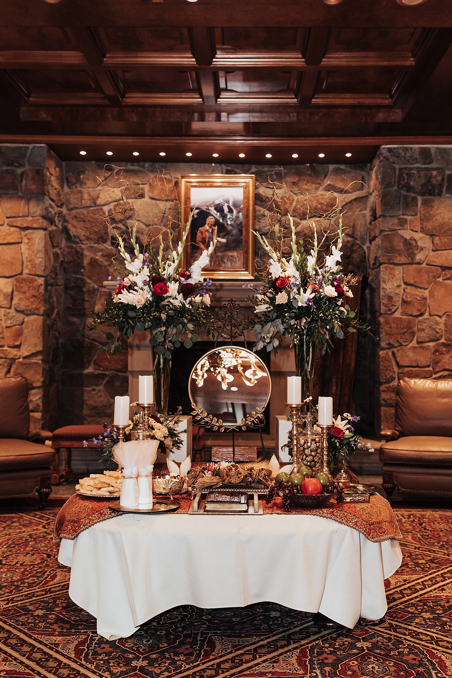 large Persian dinner set up on floor at Snowbasin