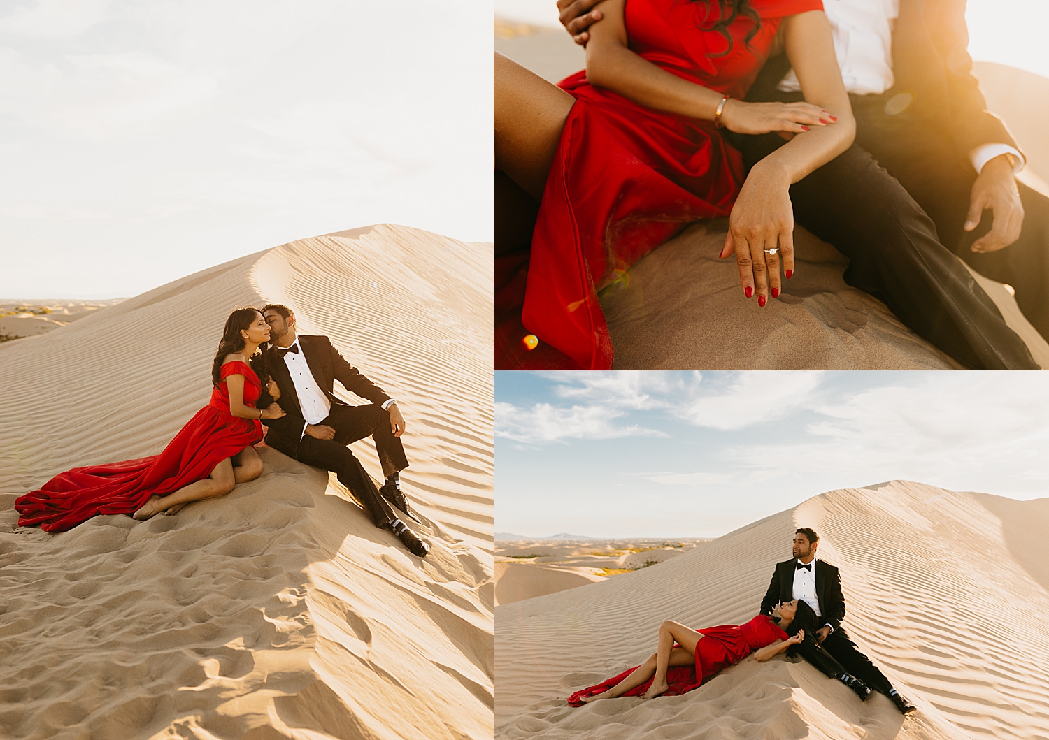 man and woman lie across the sandy terrain by Destination wedding photographer 