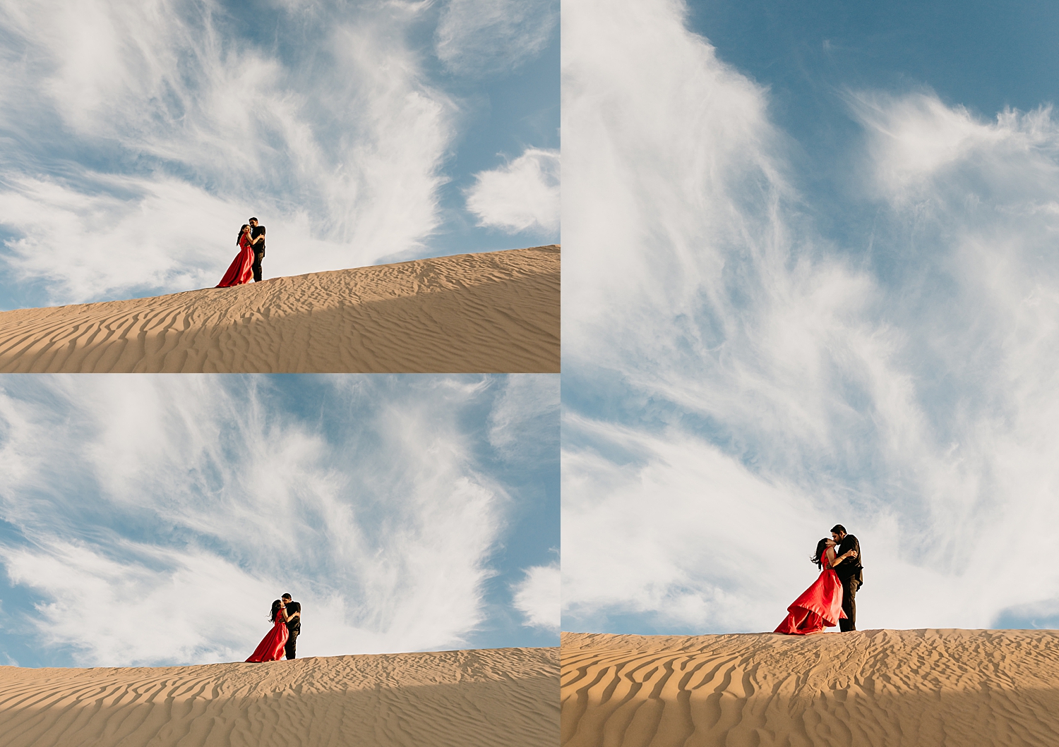 couple stand on the crest of a hill in the desert by Destination wedding photographer 