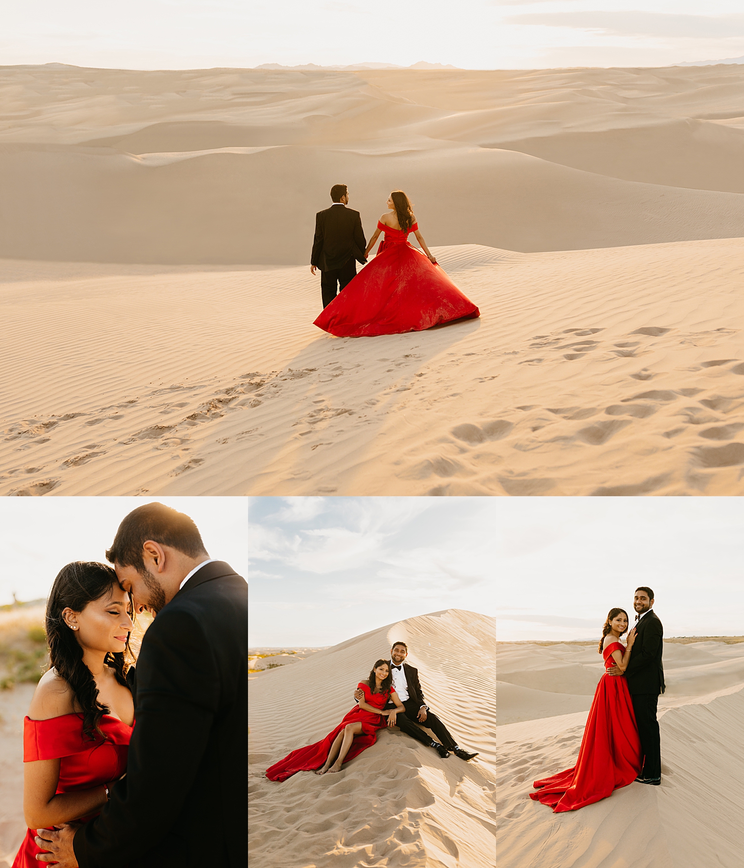 man and woman walk together down the desert hill by Destination wedding photographer 