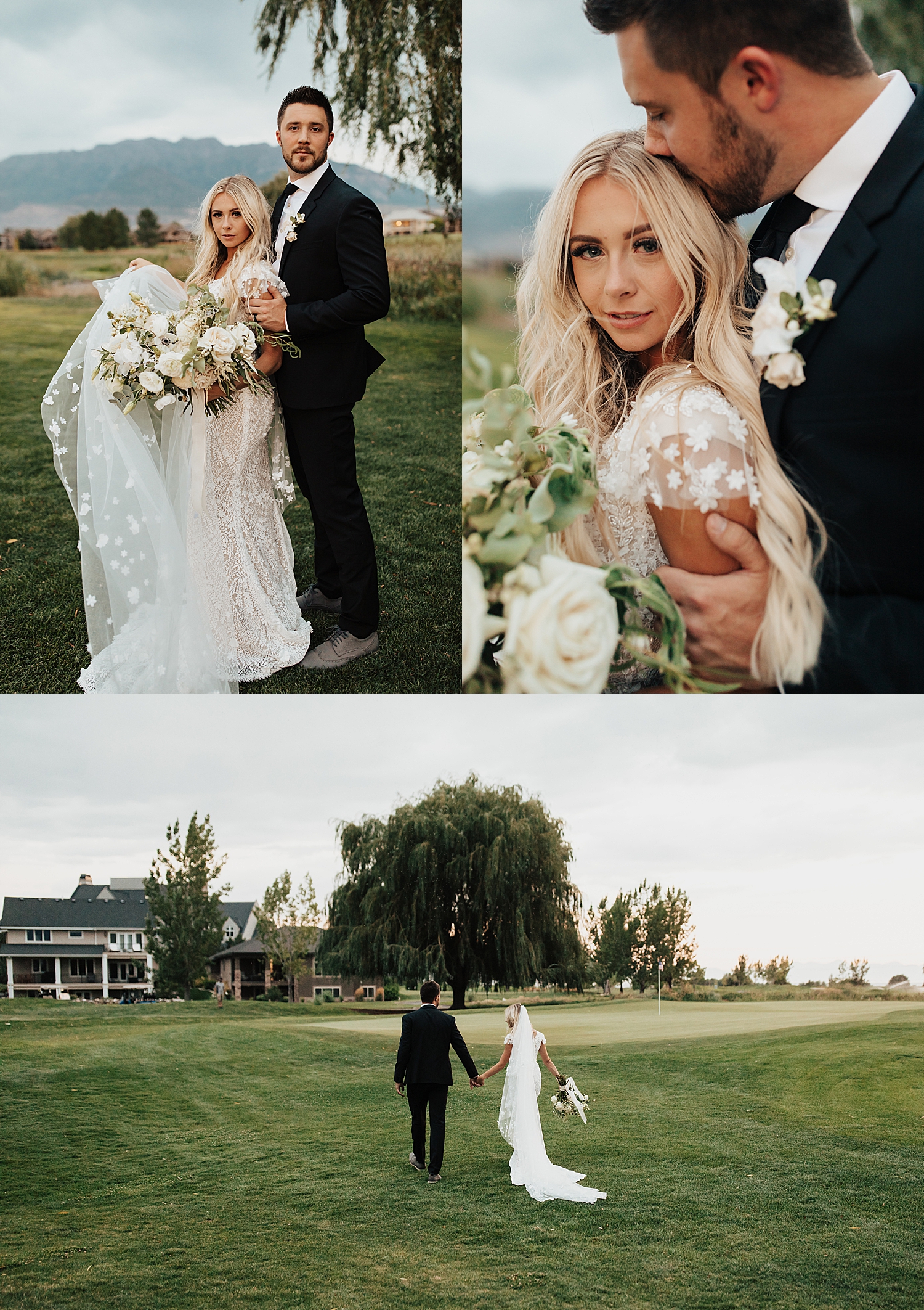 man leans down to kiss new wife's head in embrace by Nicole Aston Photographer