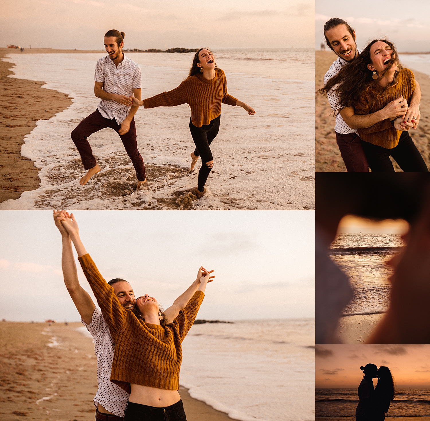man and woman laughing while walking in the water by Destination wedding photographer