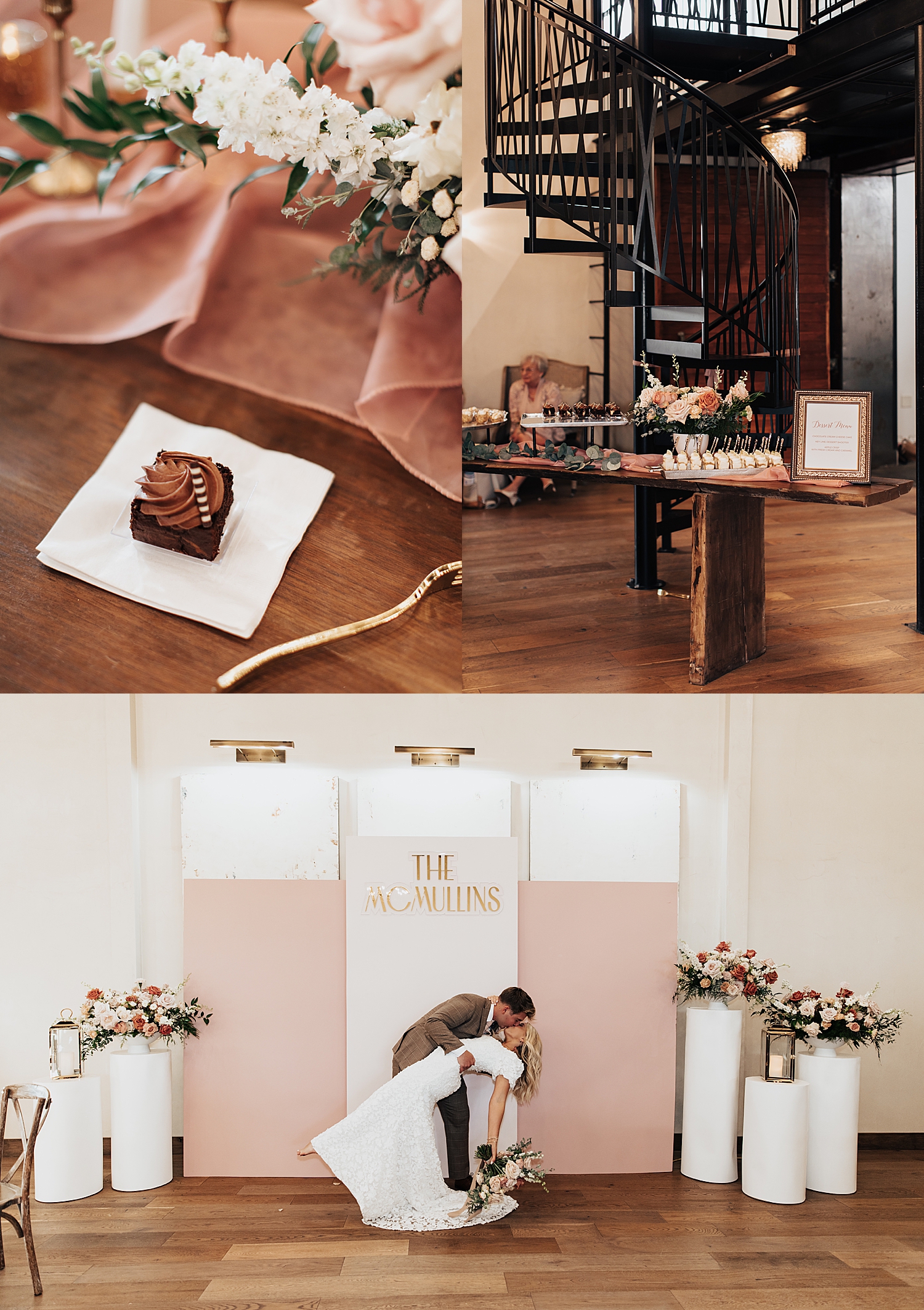 dessert table in front of winding stairs by Nicole Aston Photography