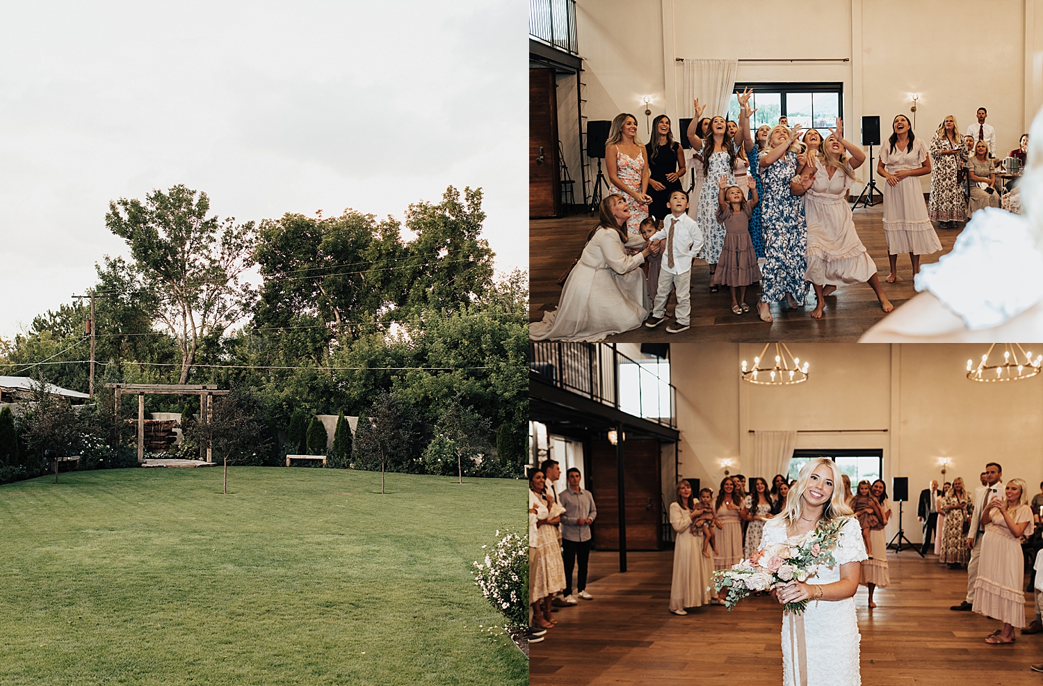 girls gather to catch the bouquet at Wild Oak venue