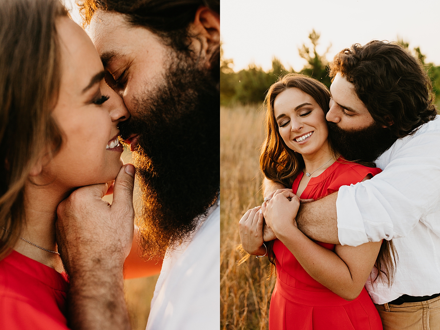 fiance kissing his wife-to-be outside in field by Nicole Aston Photography