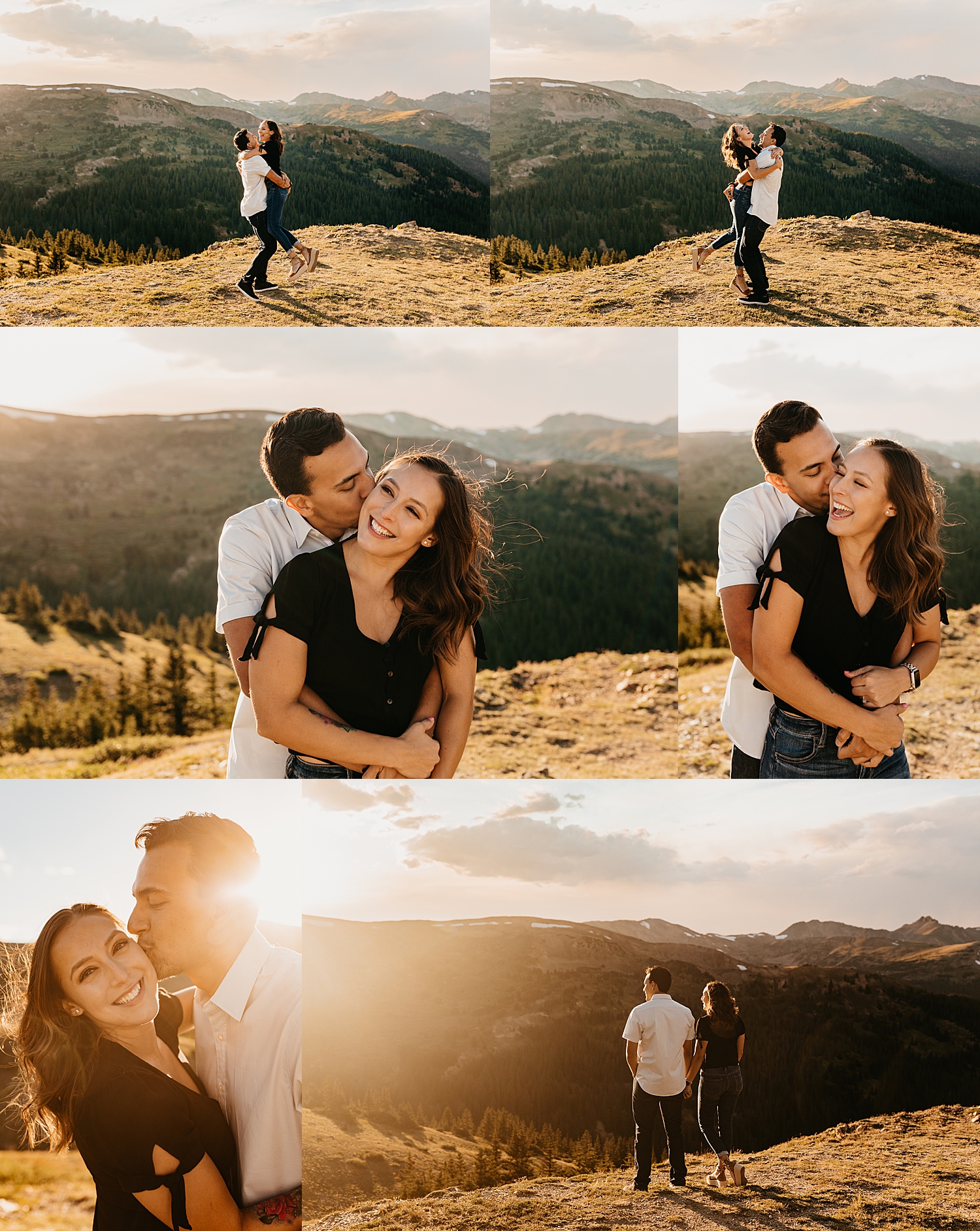 man kisses his fiance on cheek at Loveland Pass