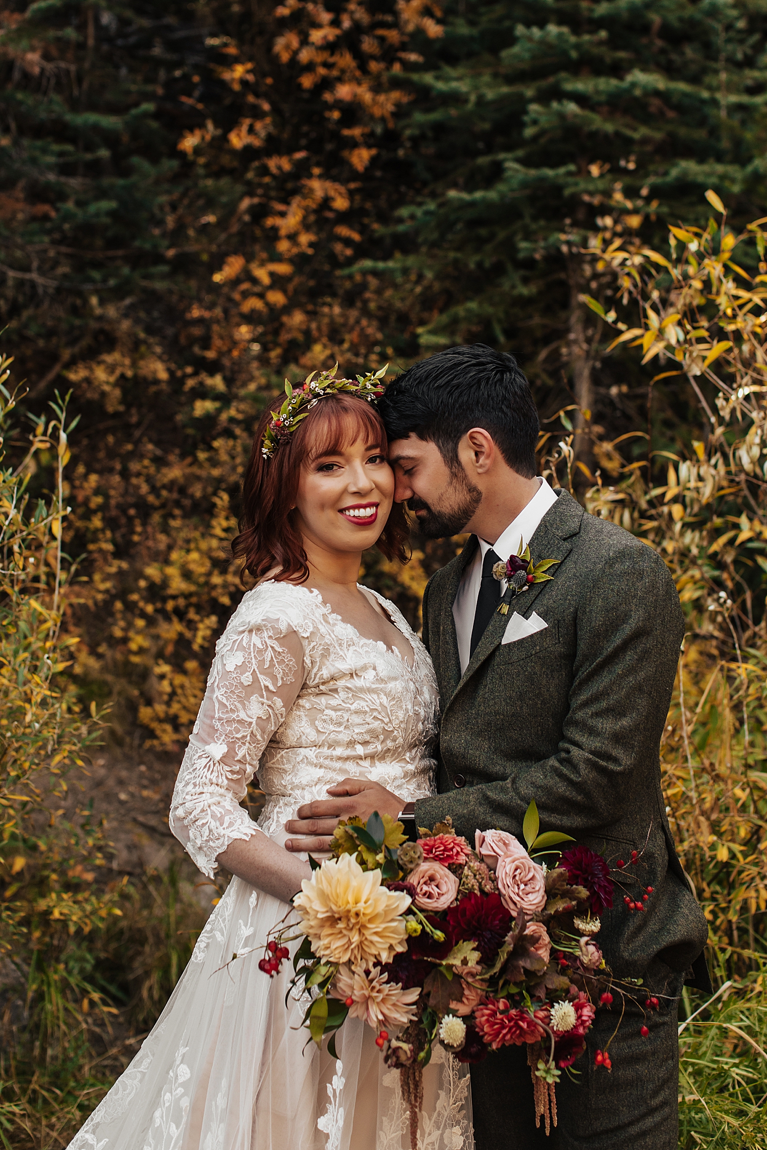 man leans in to put his forehead on bride's temple lovingly by Destination wedding photographer