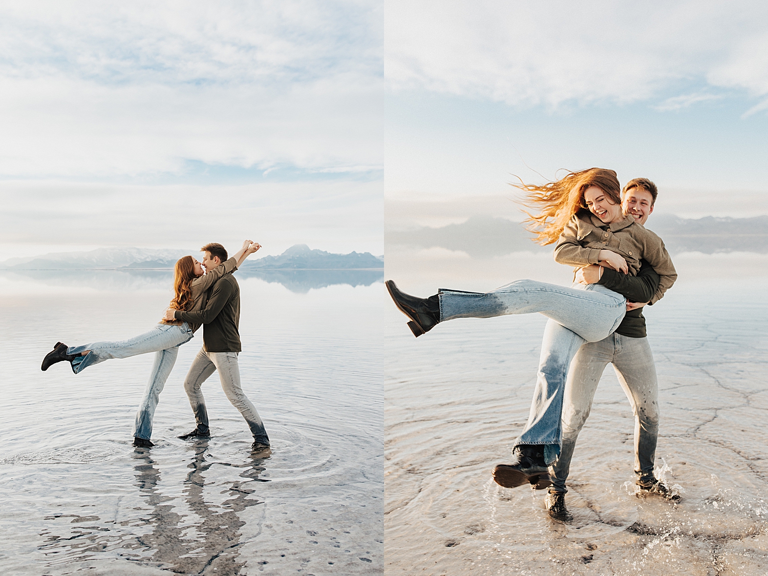 husband and wife spin together on salt flats by Destination wedding photographer