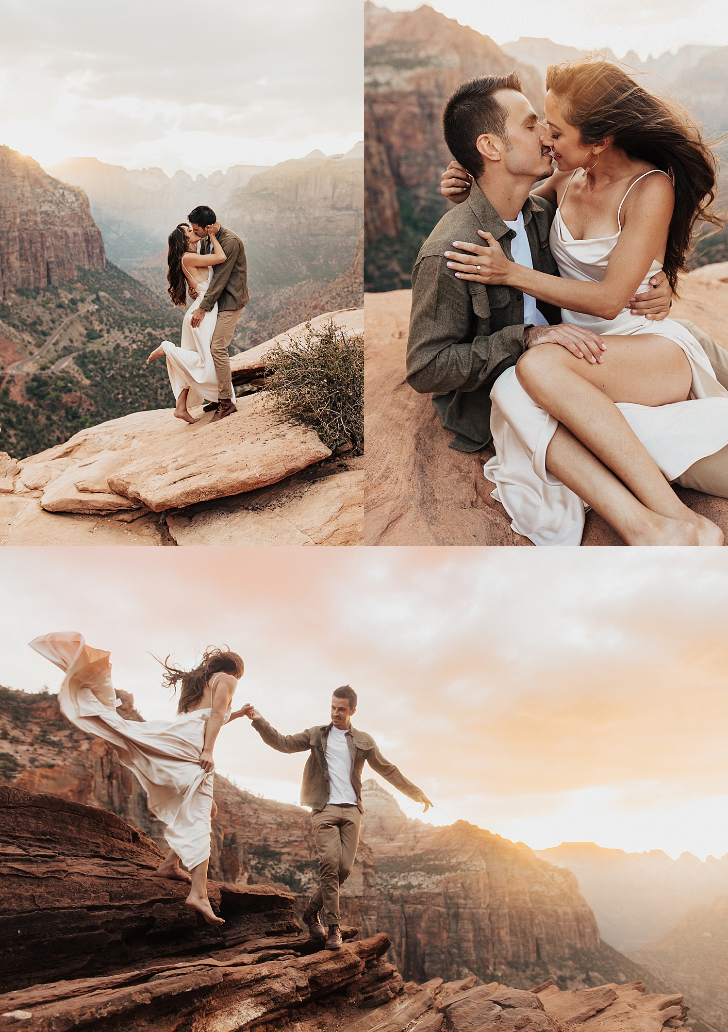 couple sits together on rock in Zion by Destination wedding photographer