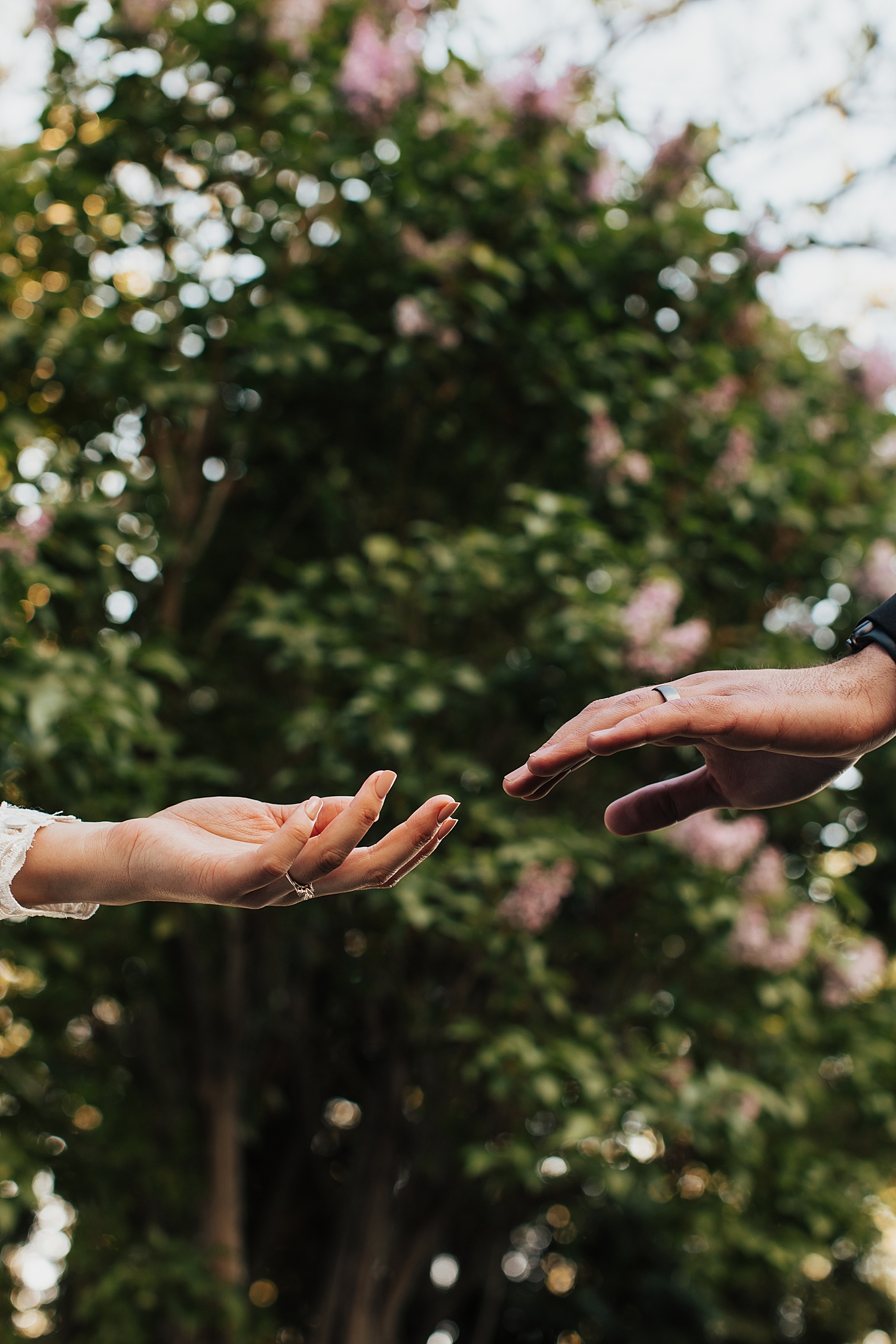 two hands reaching out for each other across the lawn by Nicole Aston Photography