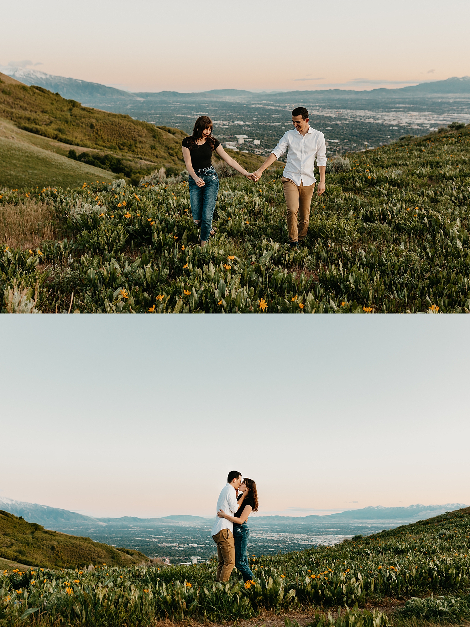 two people walk hand in hand through field of flowers by Nicole Aston Photography