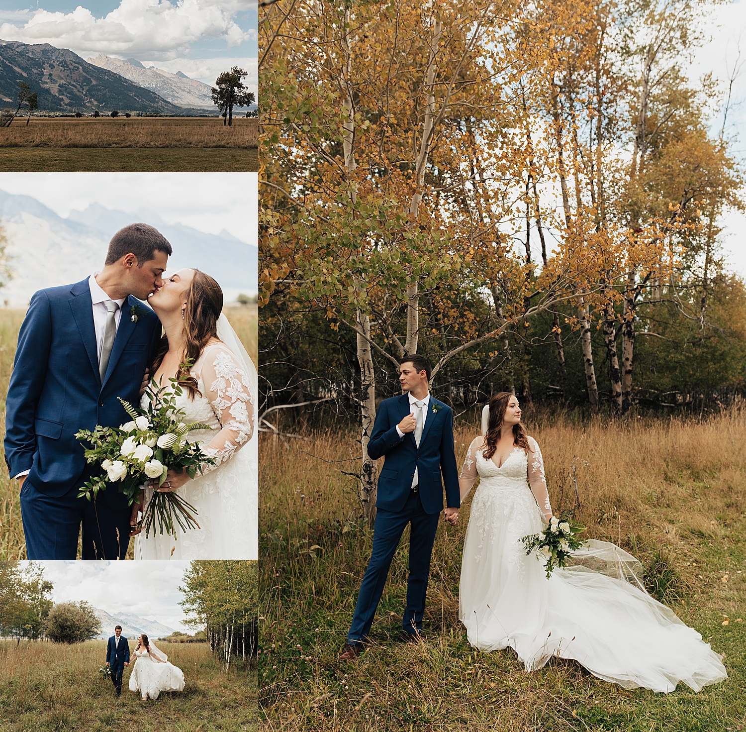 bride and groom stand under golden trees by Destination wedding photographer