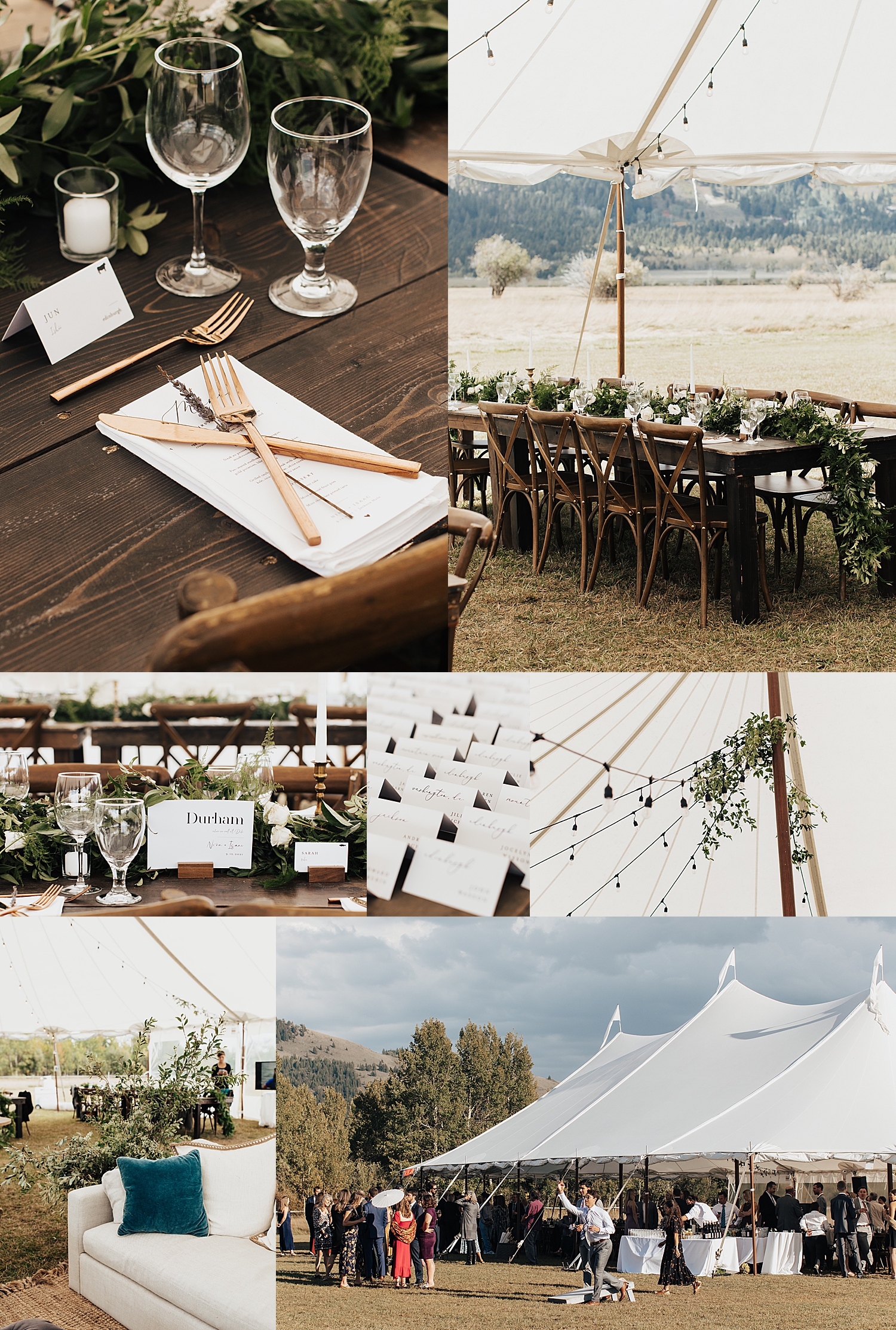 guests play cornhole outside tented reception by Nicole Aston Photography