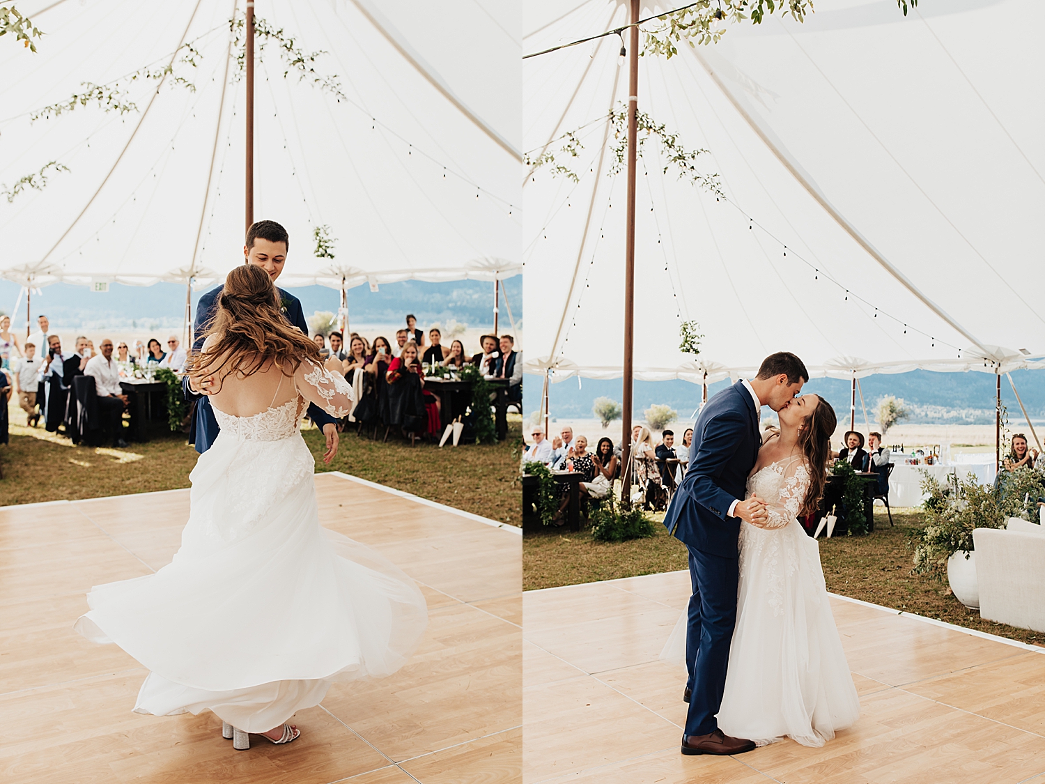 newlyweds share their first dance under tent by Nicole Aston Photography